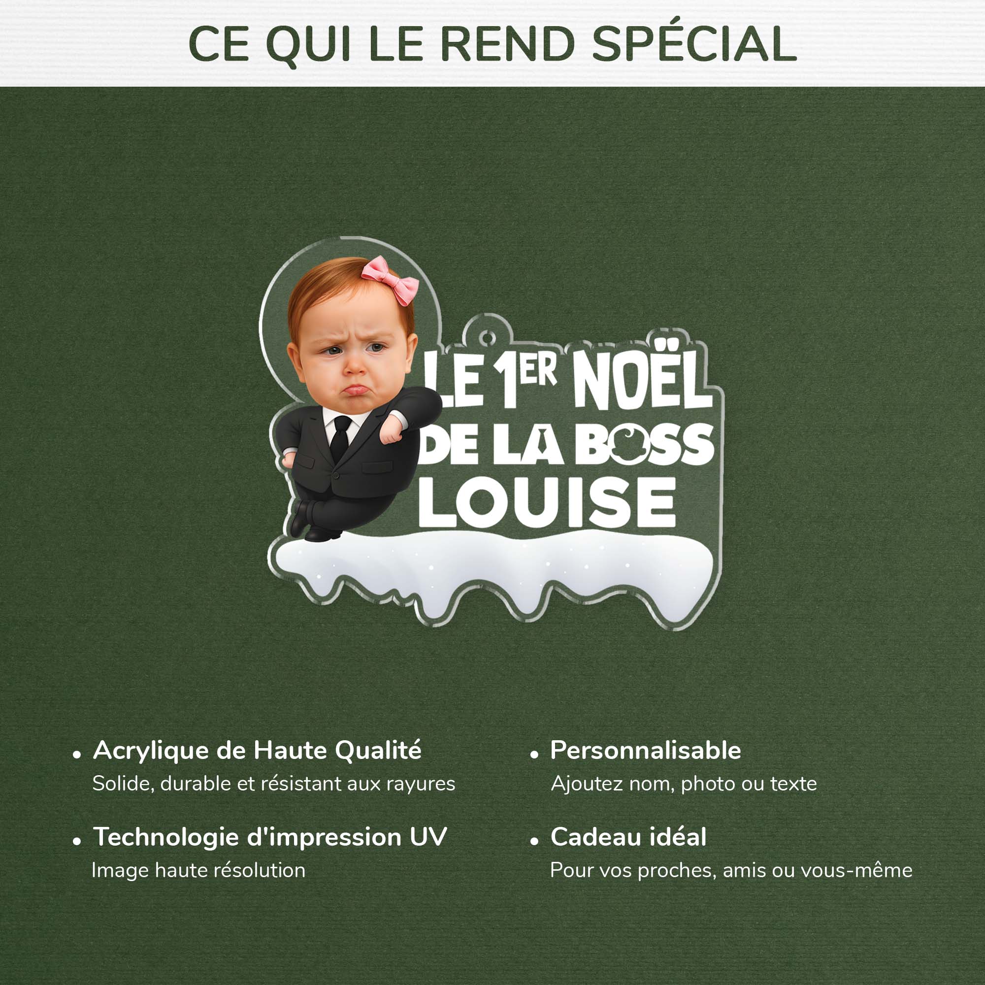 [Effet d'impression 3D] Ornement Noël Acrylique Personnalisé Avec Photo - Le 1er Noël Du Bébé Boss - Image 4