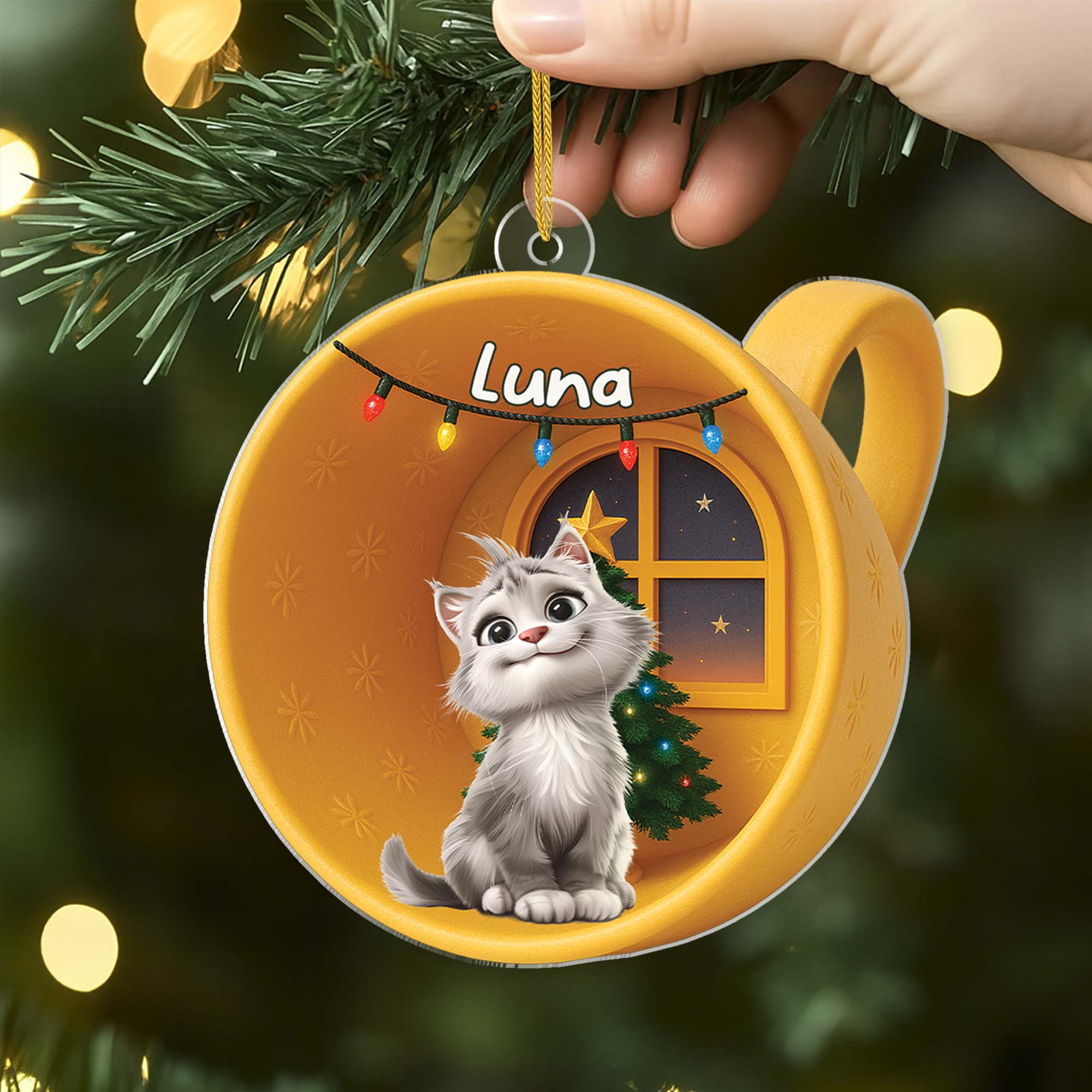 [Effet d'impression 3D] Ornement Noël Acrylique Personnalisé - Chat Endormi - Image 2