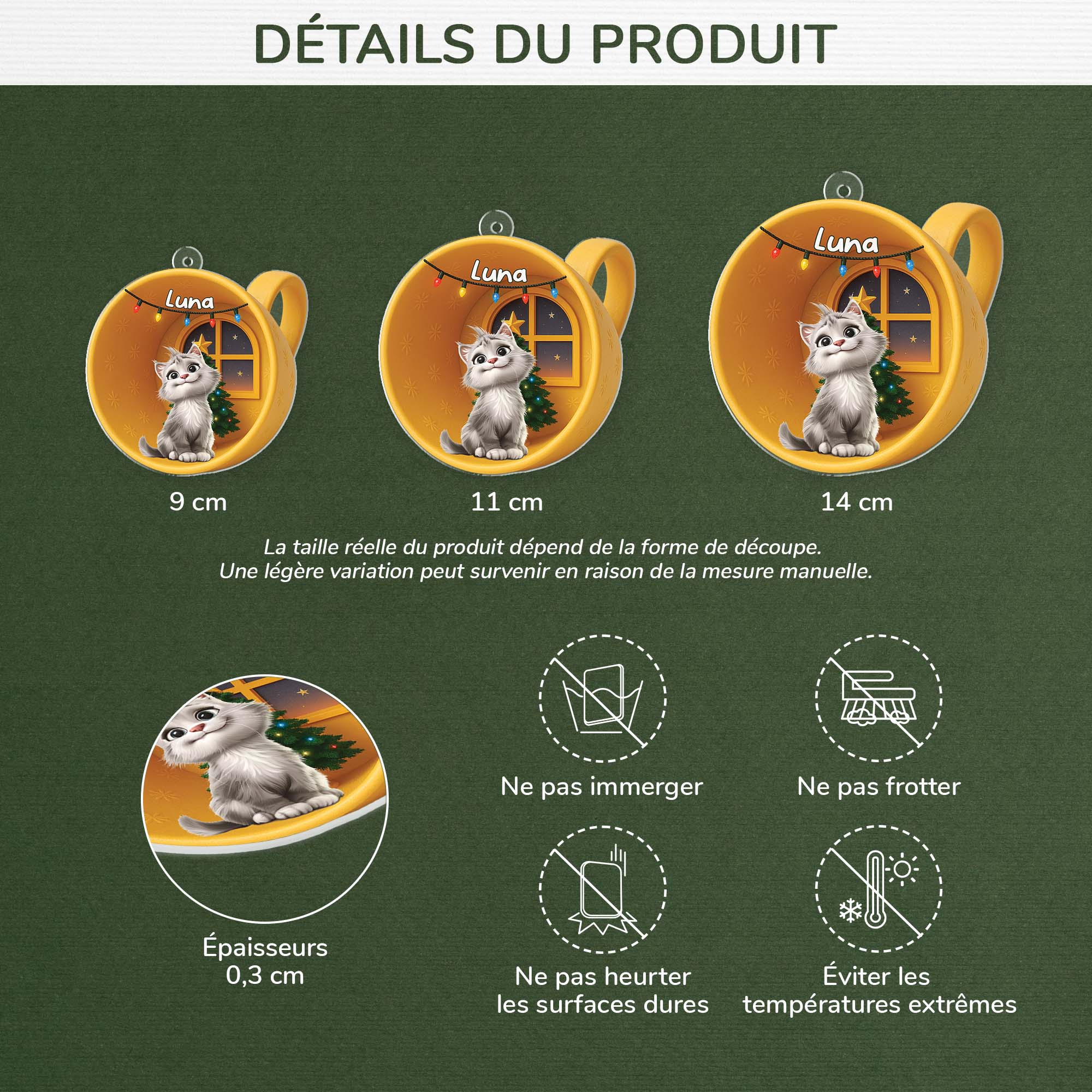[Effet d'impression 3D] Ornement Noël Acrylique Personnalisé - Chat Endormi - Image 3