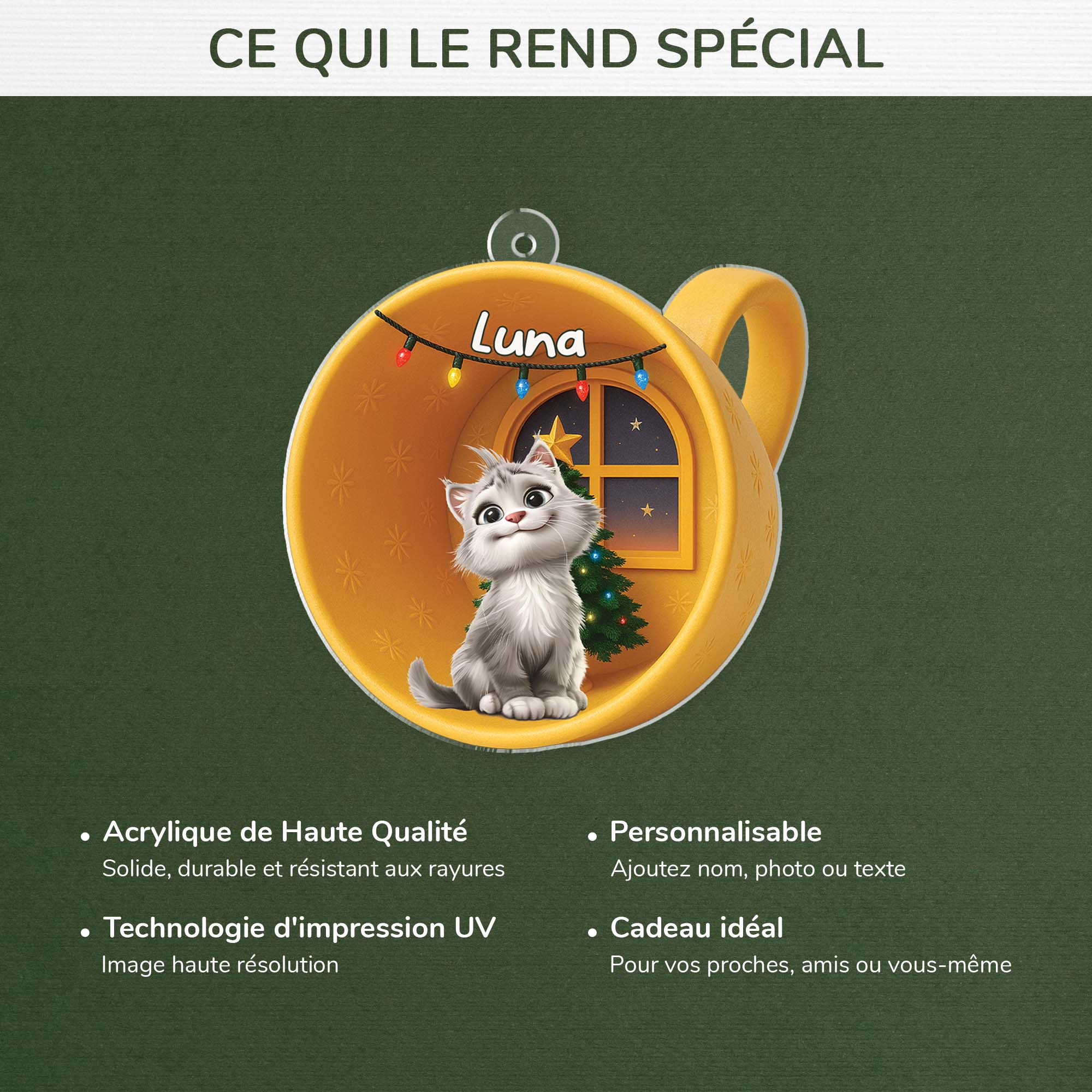 [Effet d'impression 3D] Ornement Noël Acrylique Personnalisé - Chat Endormi - Image 4