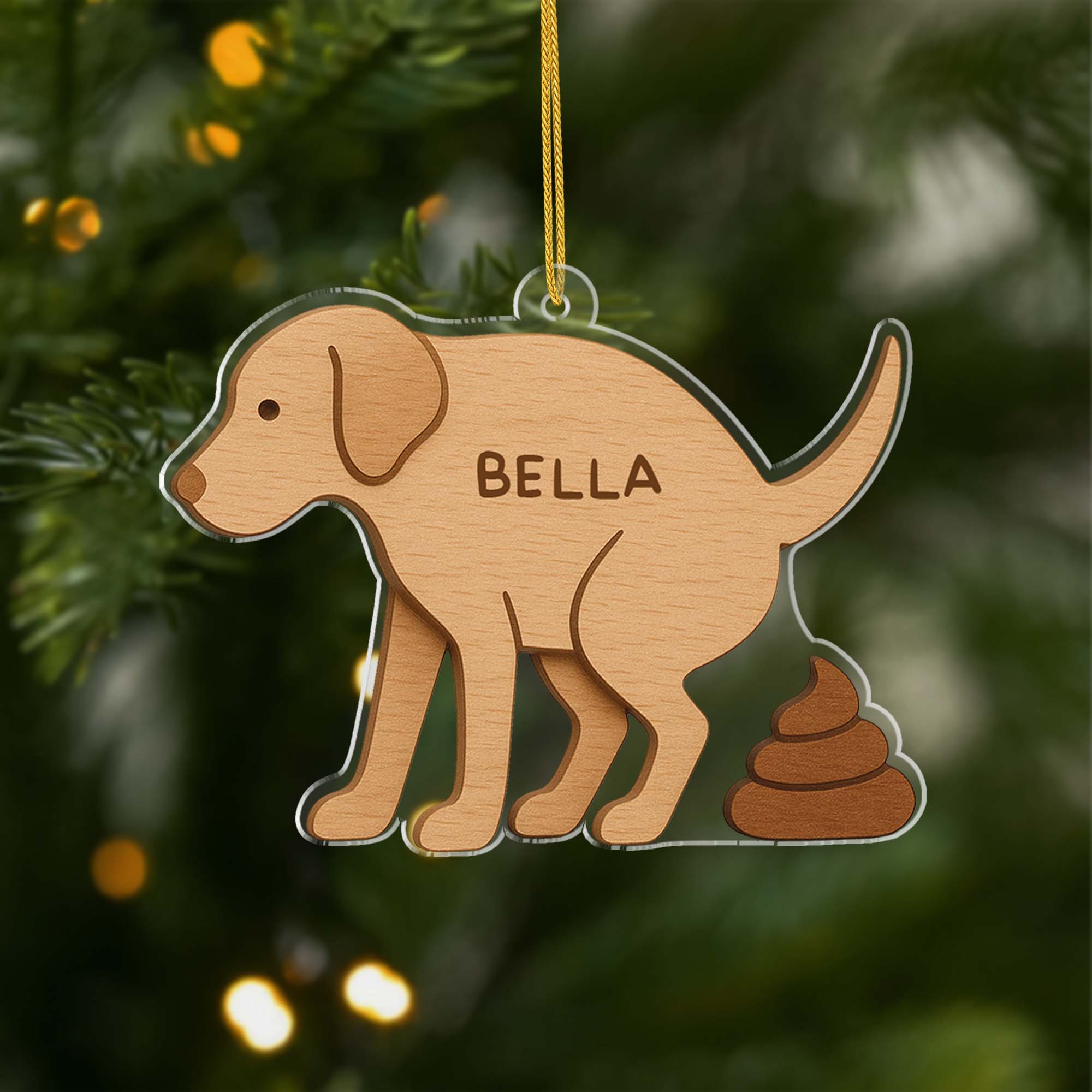 [Effet d'impression 3D] Ornement Noël Acrylique Personnalisé - Chien Fait Caca