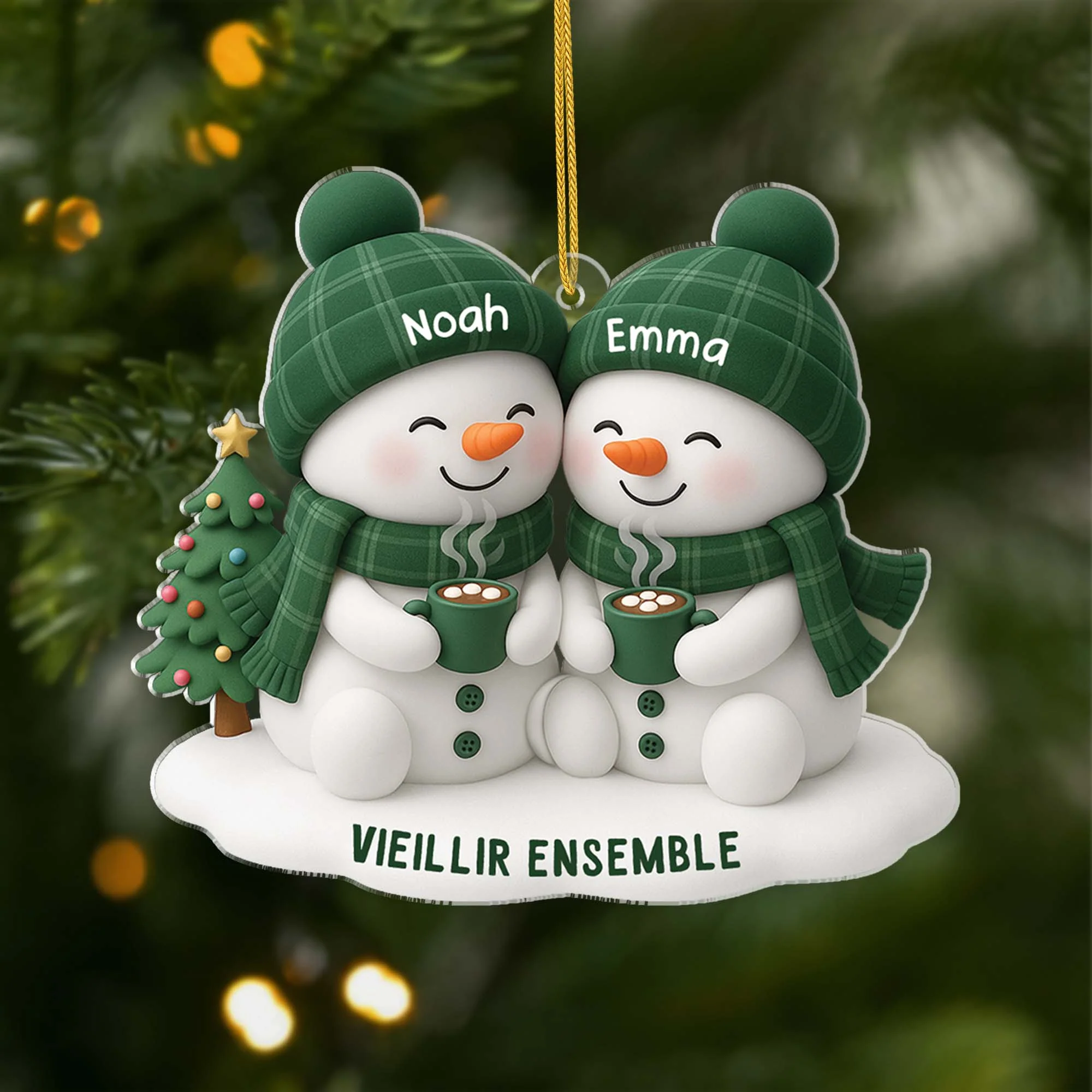 [Effet d'impression 3D] Ornement Noël Acrylique Personnalisé - Couple Bonhomme De Neige