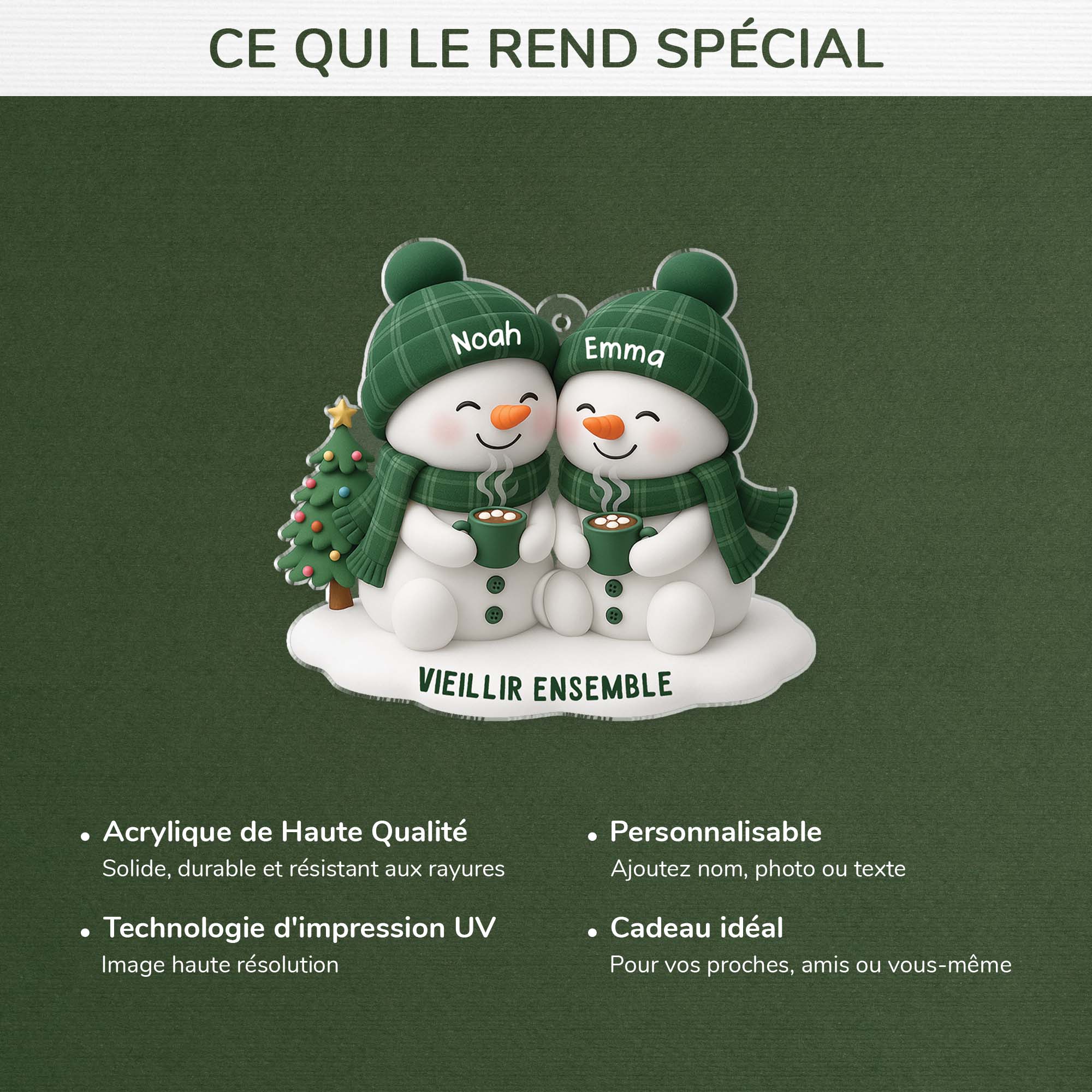 [Effet d'impression 3D] Ornement Noël Acrylique Personnalisé - Couple Bonhomme De Neige - Image 4