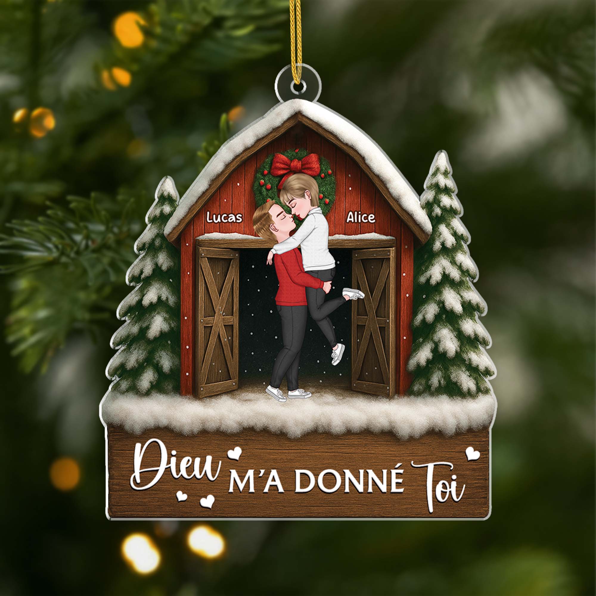 [Effet d'impression 3D] Ornement Noël Acrylique Personnalisé Couple - Dieu M’a Donné Toi
