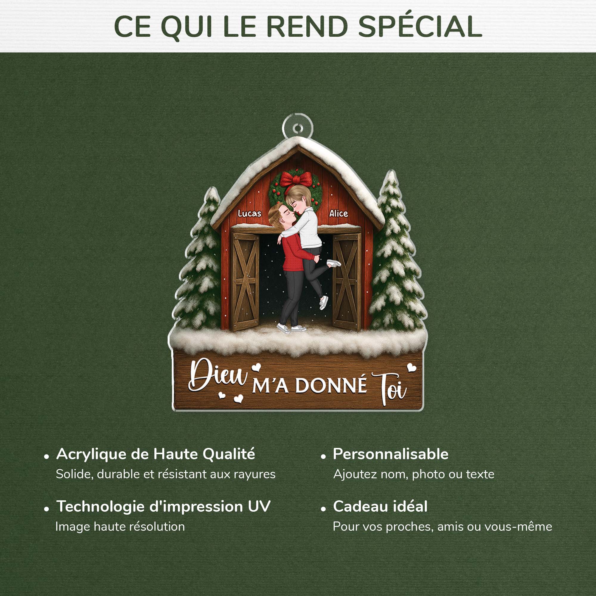 [Effet d'impression 3D] Ornement Noël Acrylique Personnalisé Couple - Dieu M’a Donné Toi - Image 4