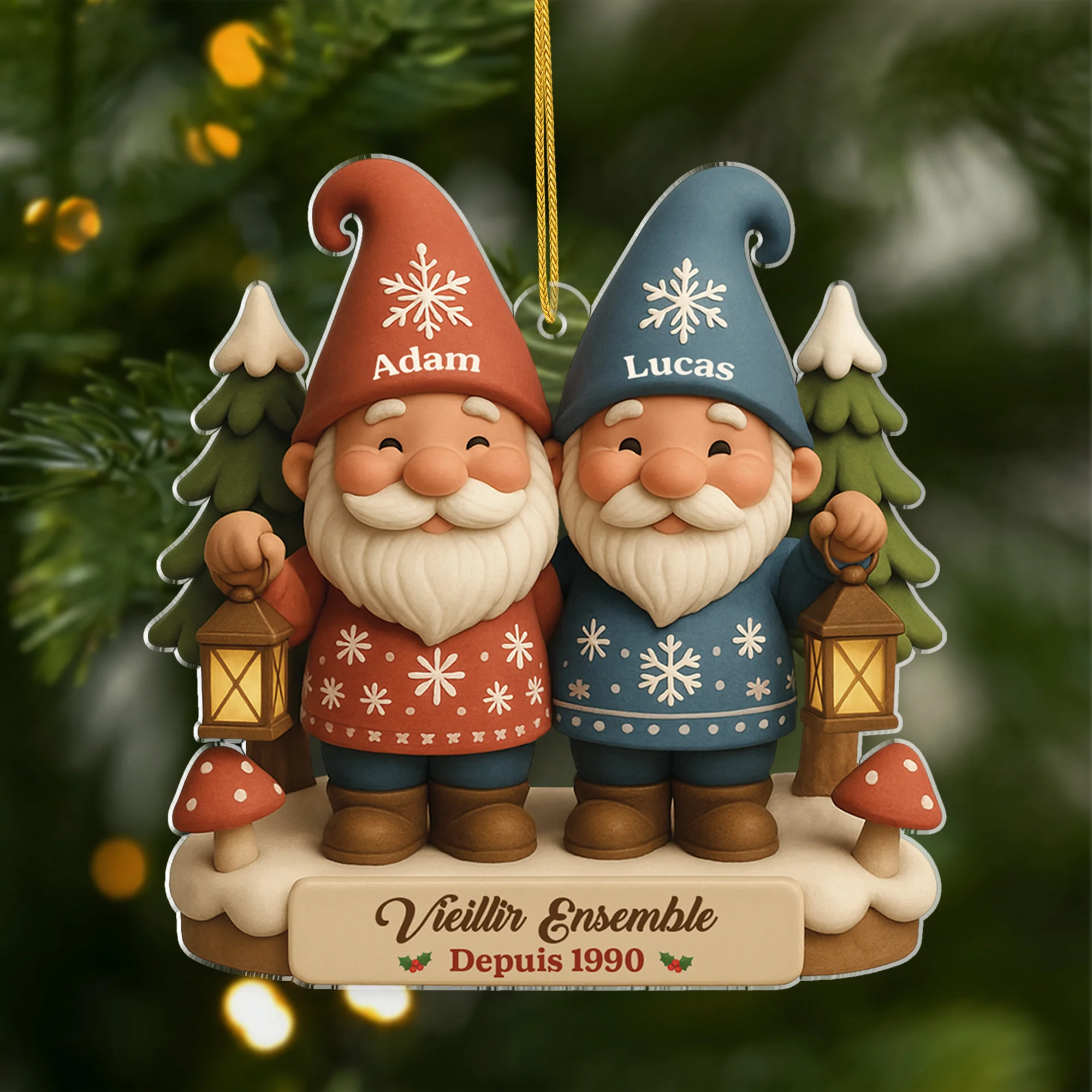 [Effet d'impression 3D] Ornement Noël Acrylique Personnalisé Couple Gay - Vieillir Ensemble