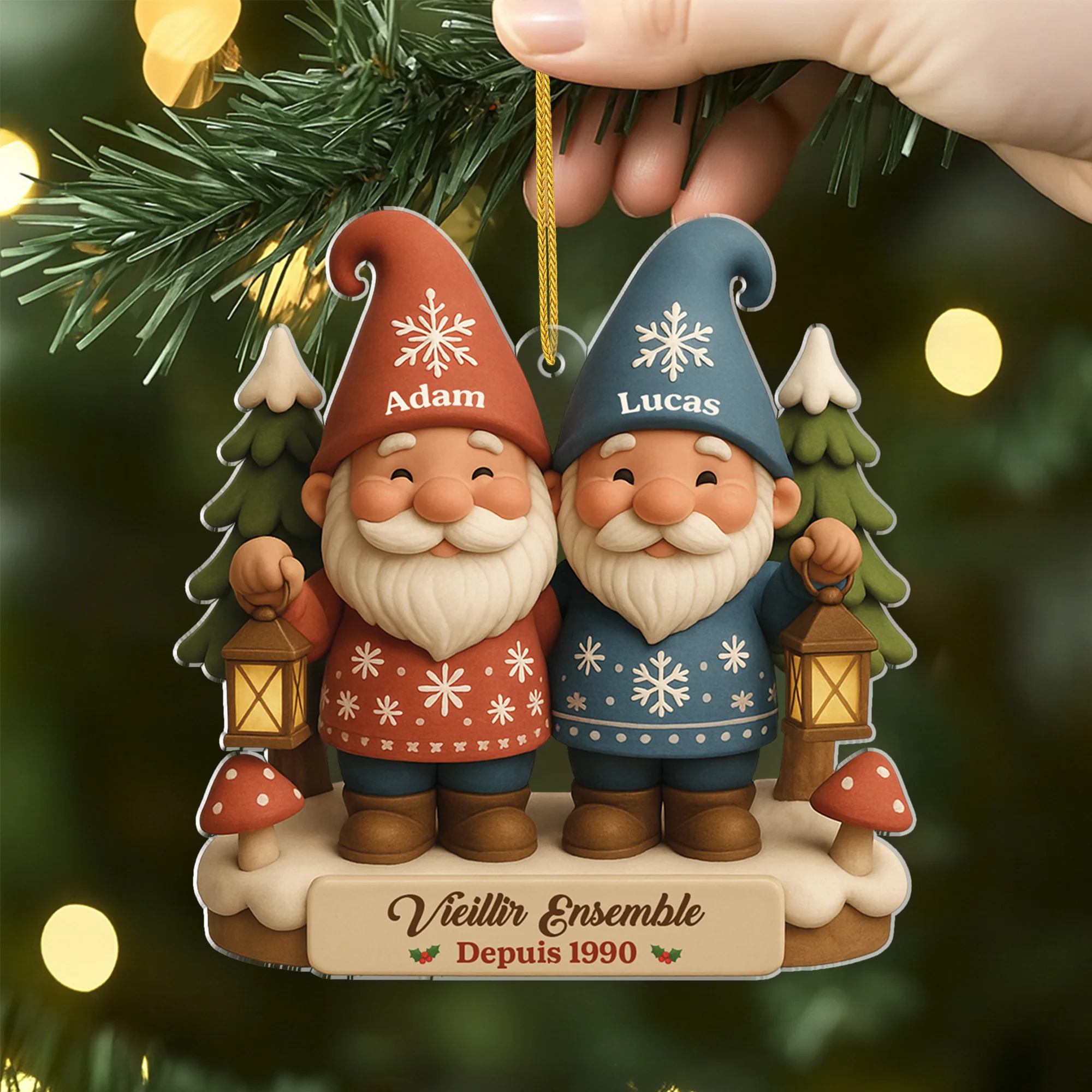 [Effet d'impression 3D] Ornement Noël Acrylique Personnalisé Couple Gay - Vieillir Ensemble - Image 2