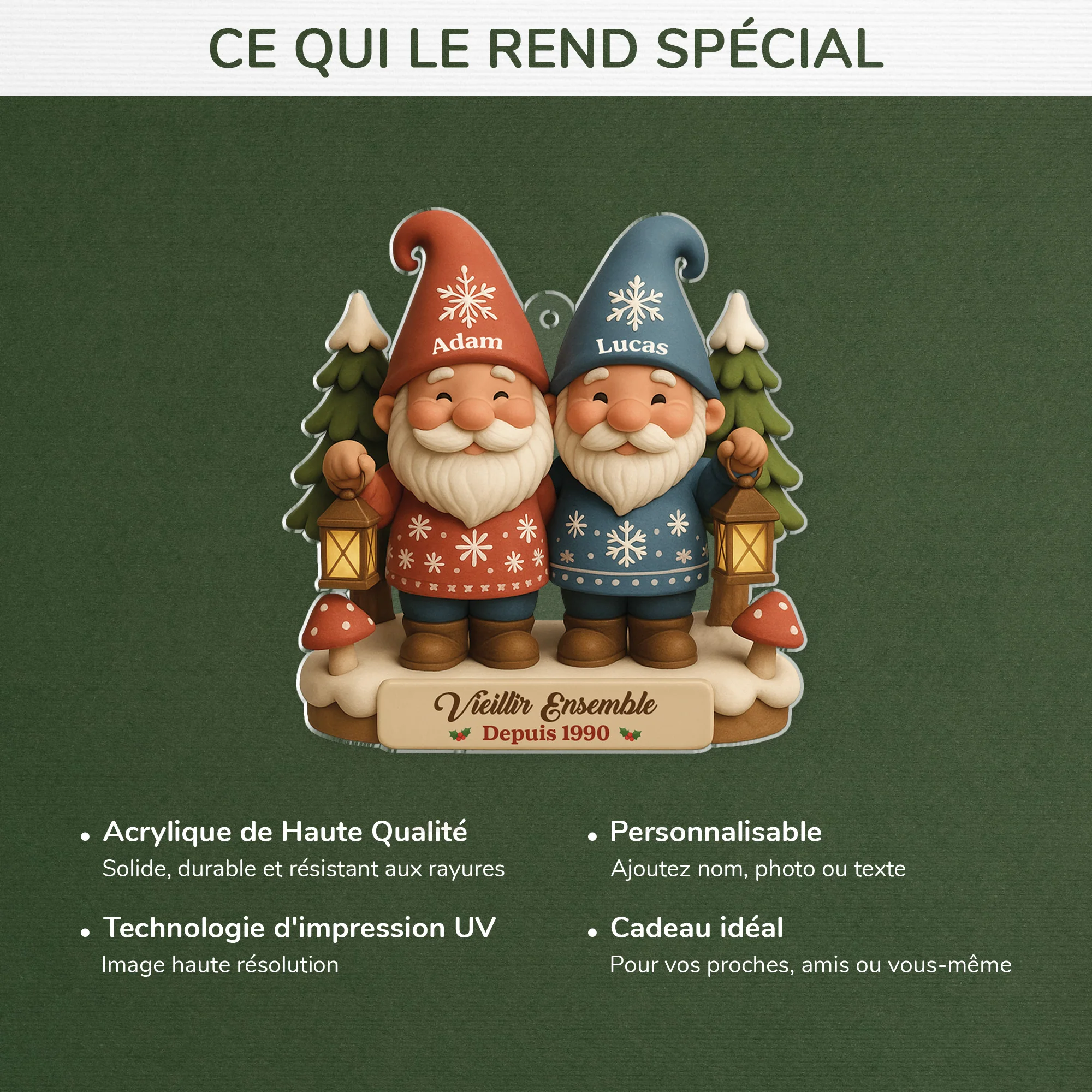 [Effet d'impression 3D] Ornement Noël Acrylique Personnalisé Couple Gay - Vieillir Ensemble - Image 4