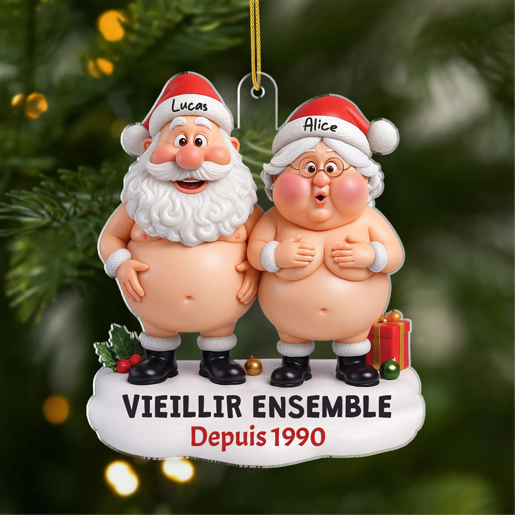 [Effet d'impression 3D] Ornement Noël Acrylique Personnalisé Couple Insolite - Vieillir Ensemble