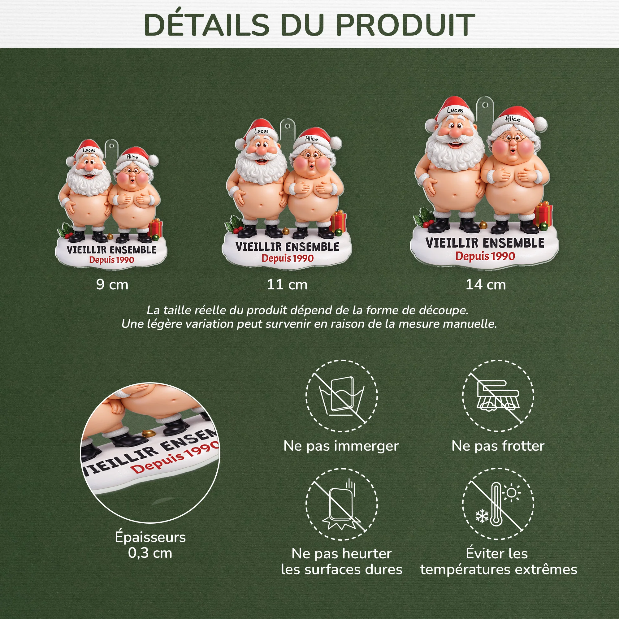 [Effet d'impression 3D] Ornement Noël Acrylique Personnalisé Couple Insolite - Vieillir Ensemble - Image 3