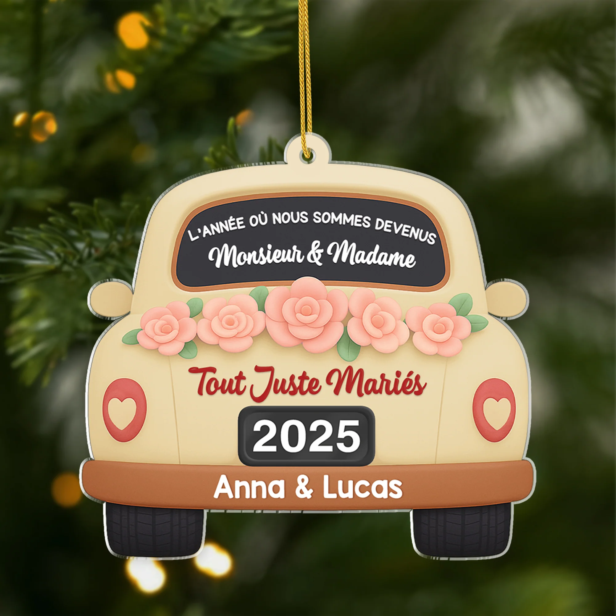 [Effet d'impression 3D] Ornement Noël Acrylique Personnalisé Couple Pour Mariage - Devenir Monsieur Et Madame