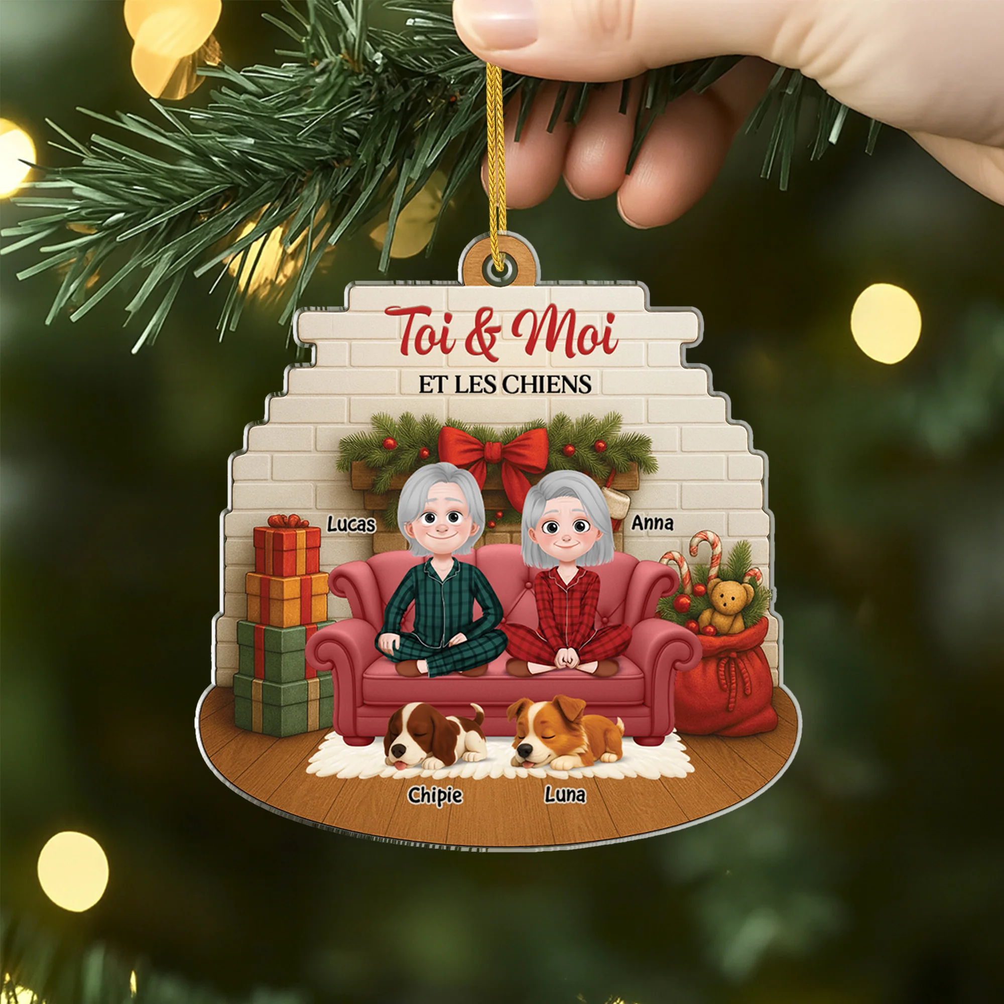 [Effet d'impression 3D] Ornement Noël Acrylique Personnalisé Couple - Toi Et Moi Et Nos Chiens - Image 2