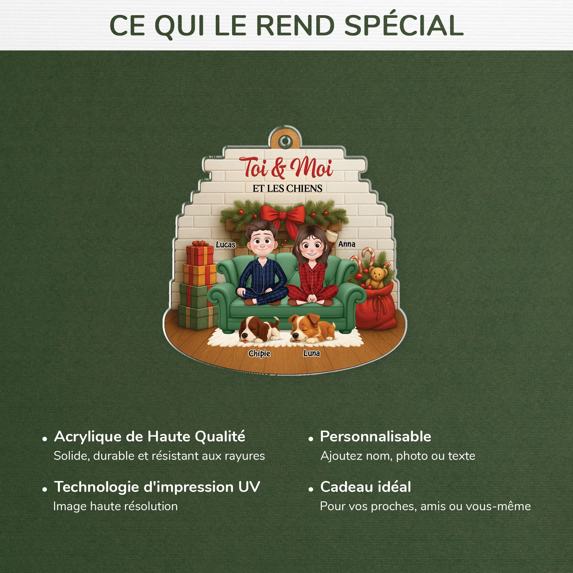 [Effet d'impression 3D] Ornement Noël Acrylique Personnalisé Couple - Toi Et Moi Et Nos Chiens - Image 4