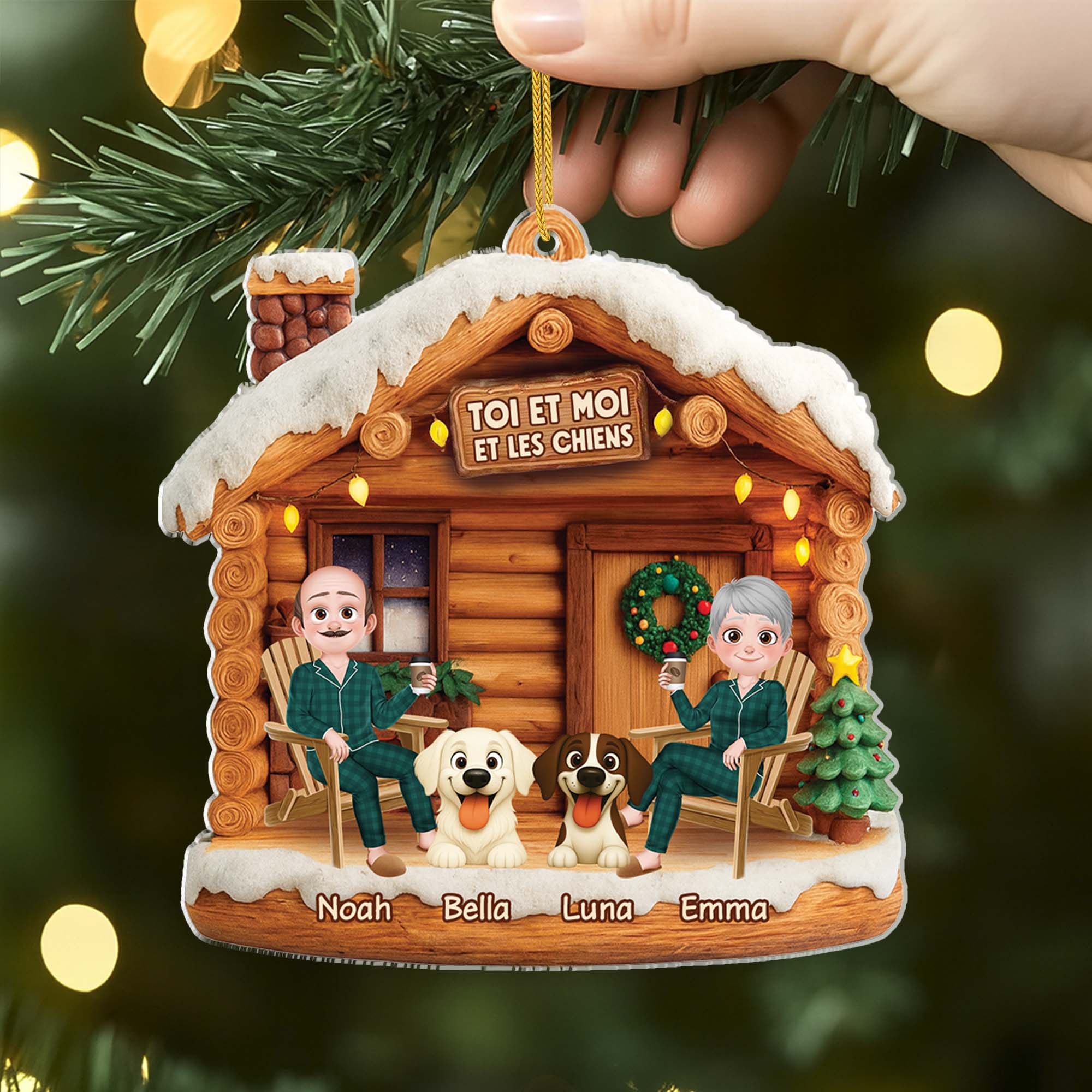 [Effet d'impression 3D] Ornement Noël Personnalisé Acrylique Couple - Toi & Moi Et Le Chien - Image 2