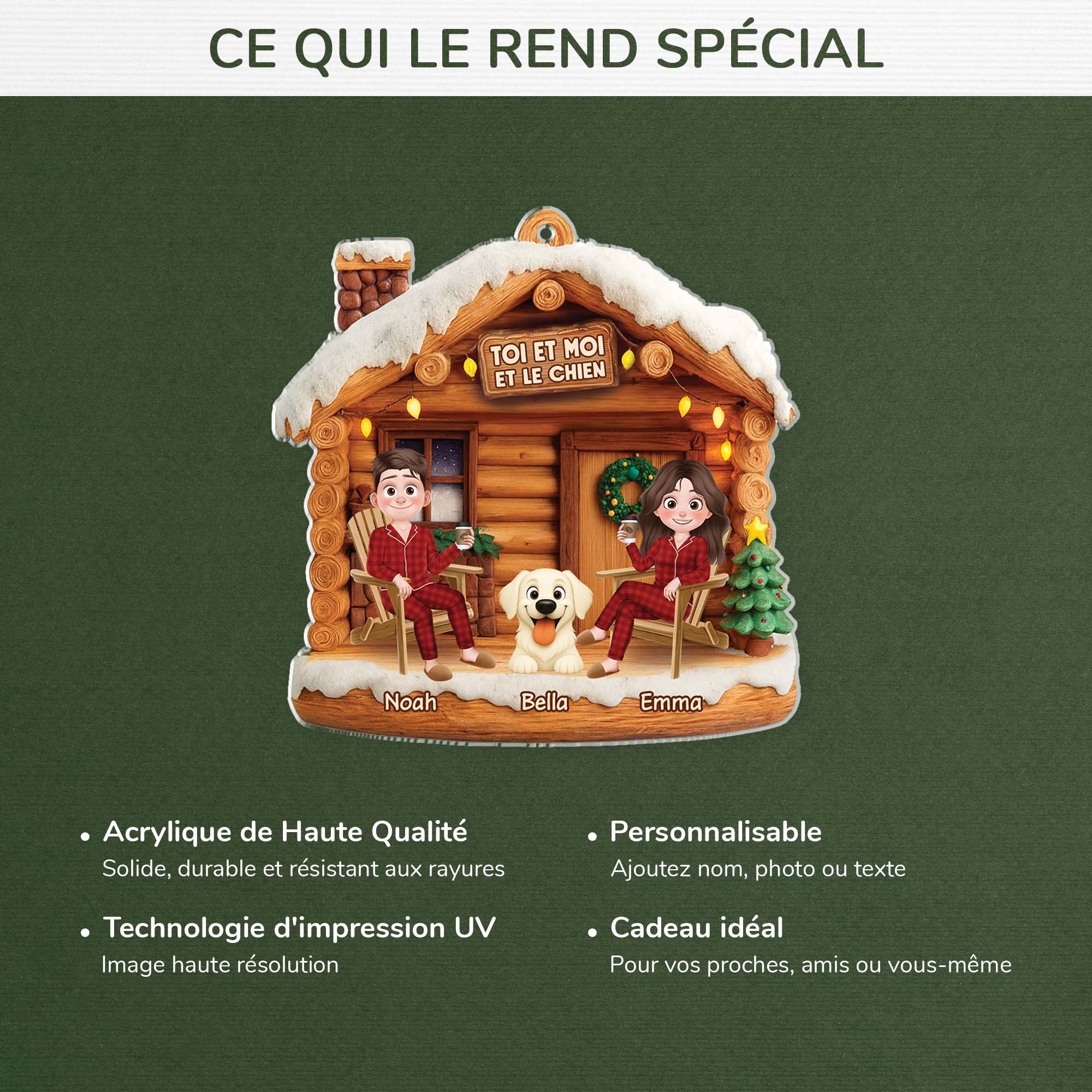 [Effet d'impression 3D] Ornement Noël Personnalisé Acrylique Couple - Toi & Moi Et Le Chien - Image 4