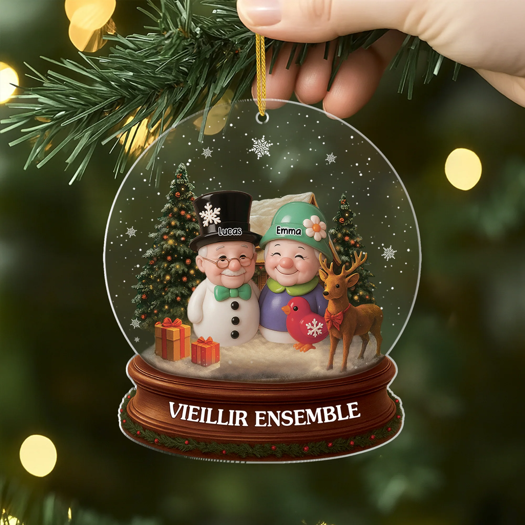 [Effet d'impression 3D] Ornement Noël Acrylique Personnalisé Couple - Vieillir Ensemble Dans Boule À Neige - Image 2