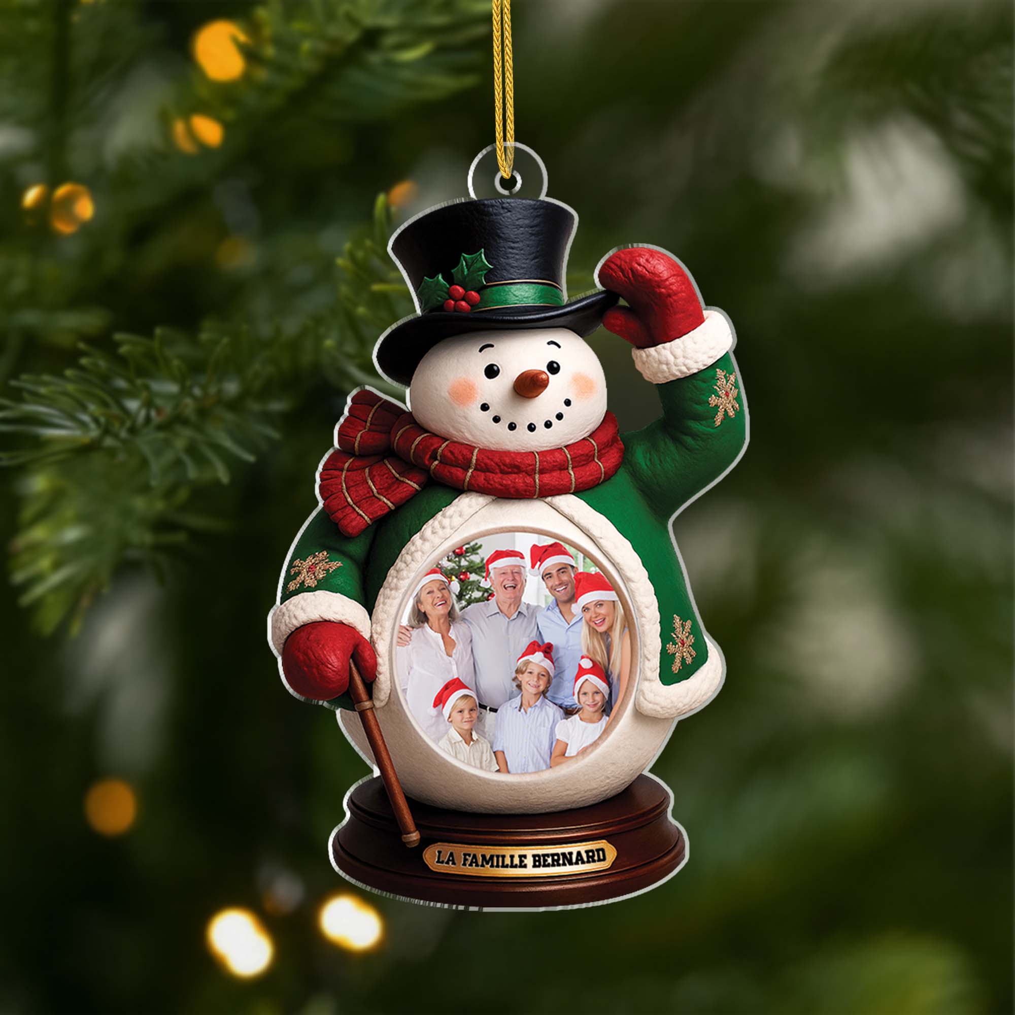 [Effet d'impression 3D] Ornement Noël Acrylique Personnalisé Famille Avec Photo - Monsieur Bonhomme De Neige