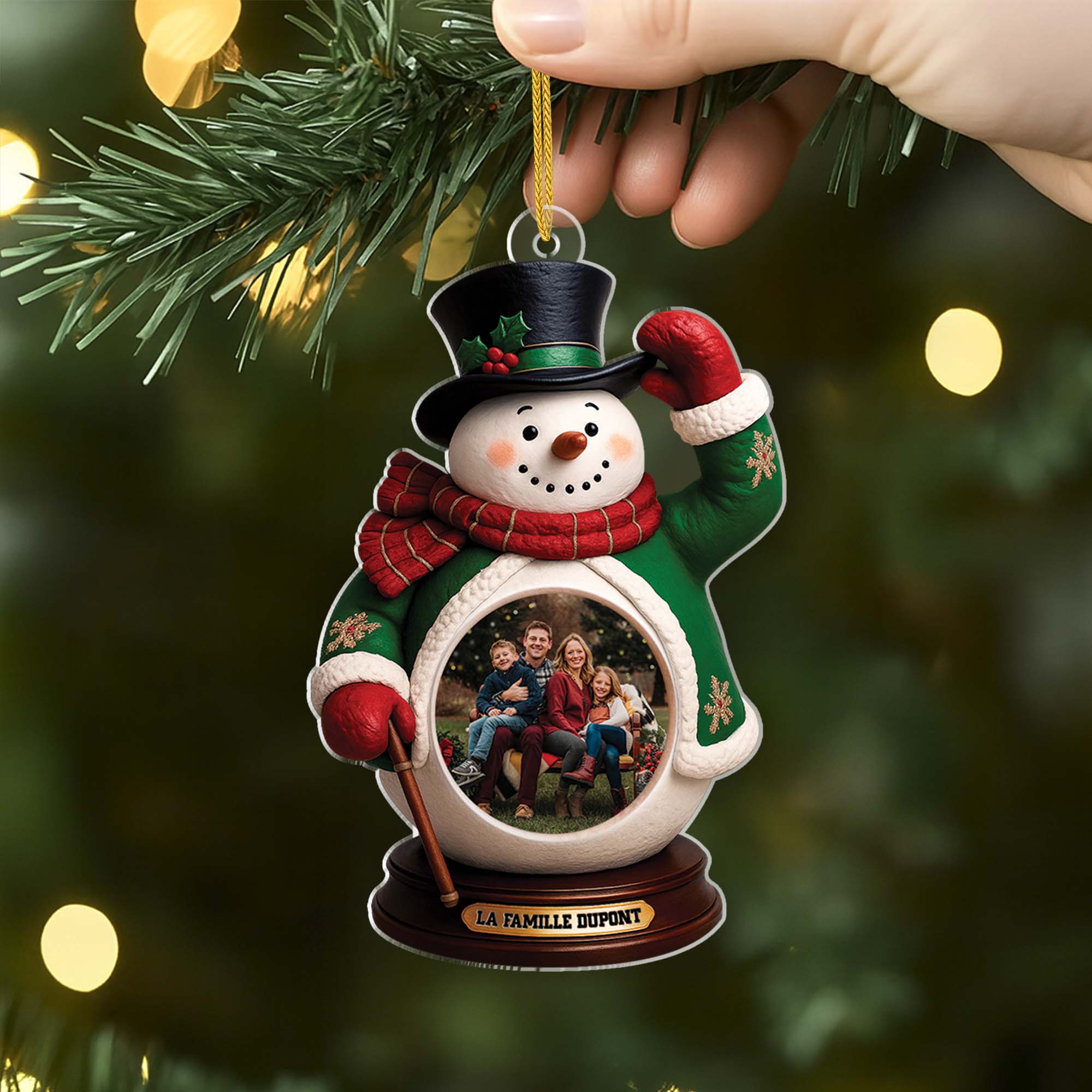 [Effet d'impression 3D] Ornement Noël Acrylique Personnalisé Famille Avec Photo - Monsieur Bonhomme De Neige - Image 2