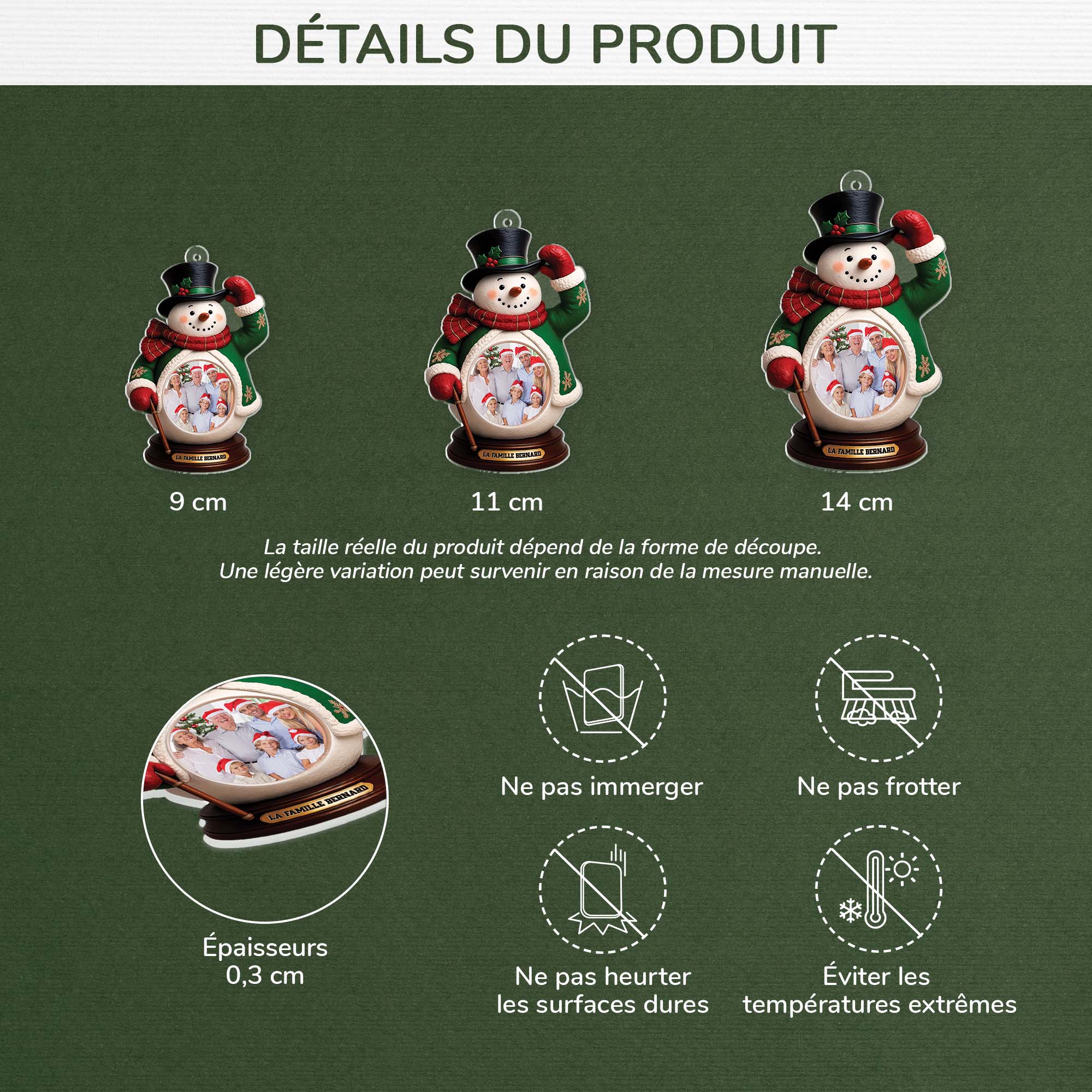 [Effet d'impression 3D] Ornement Noël Acrylique Personnalisé Famille Avec Photo - Monsieur Bonhomme De Neige - Image 3
