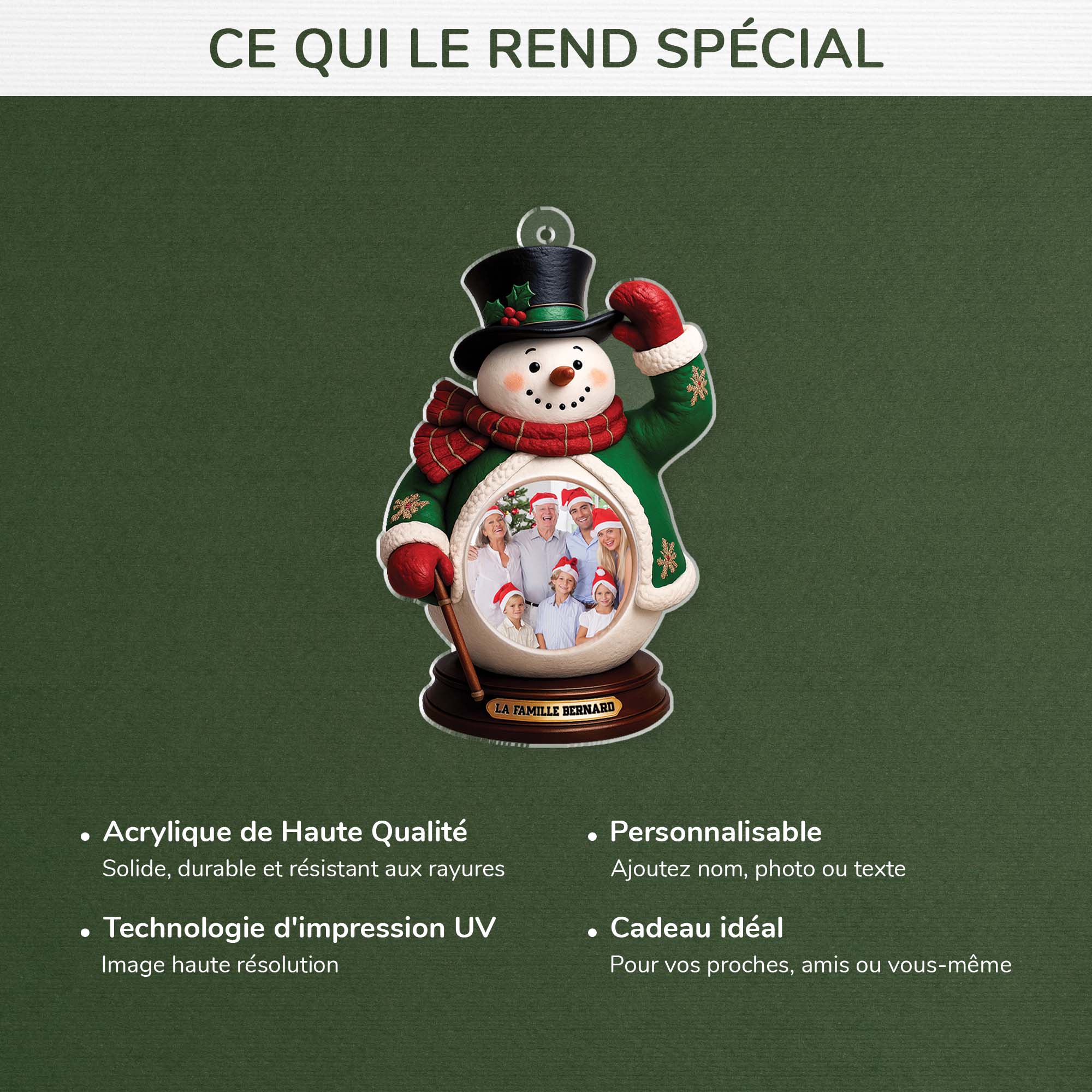 [Effet d'impression 3D] Ornement Noël Acrylique Personnalisé Famille Avec Photo - Monsieur Bonhomme De Neige - Image 4