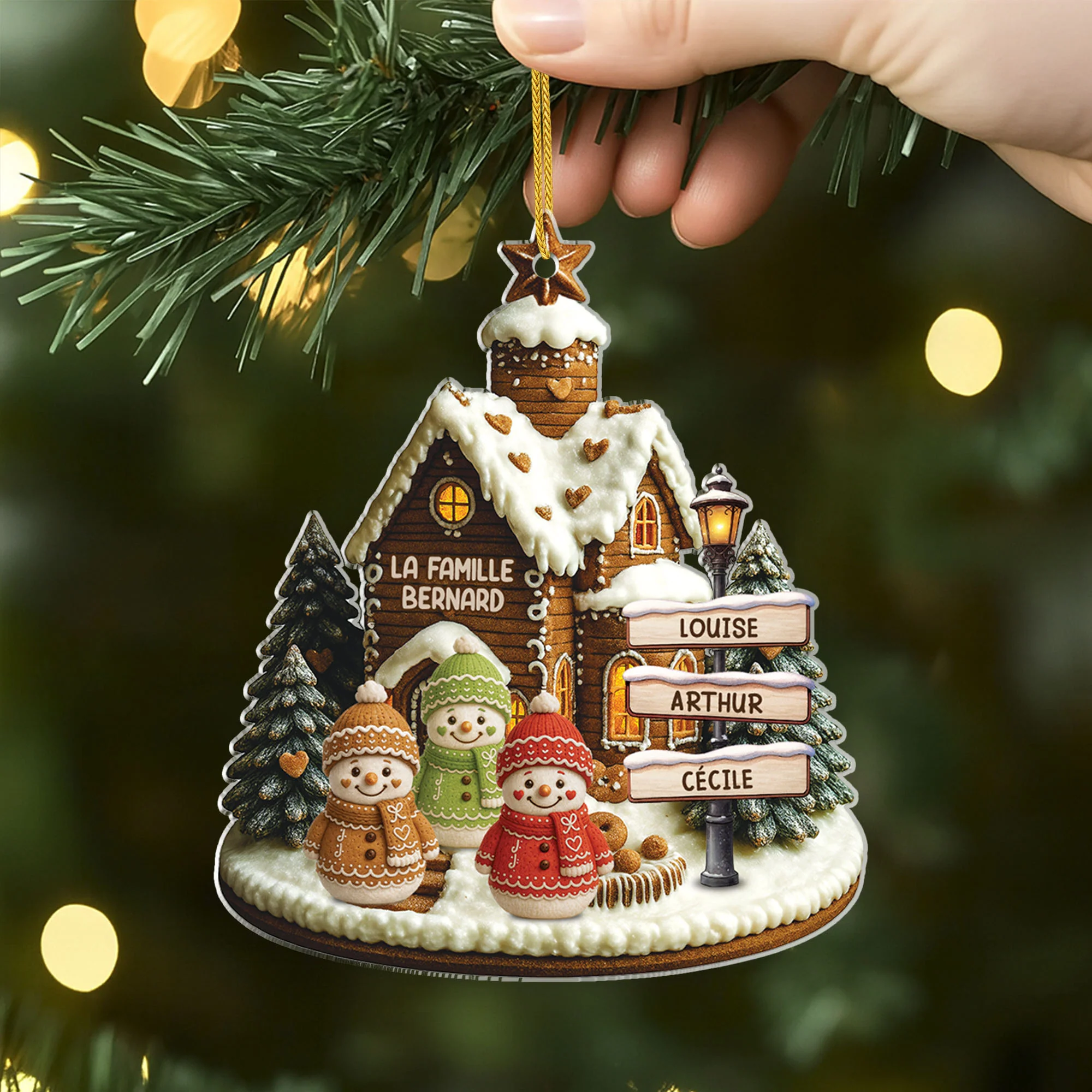 [Effet d'impression 3D] Ornement Noël Acrylique Personnalisé - Famille Bonhomme De Neige Avec Prénom - Image 2