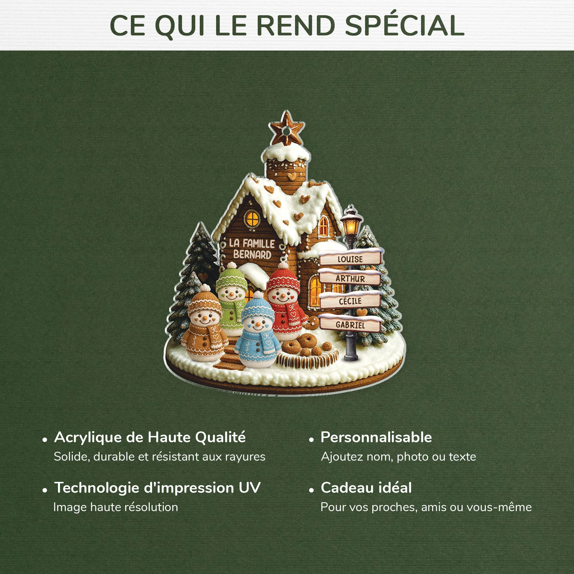 [Effet d'impression 3D] Ornement Noël Acrylique Personnalisé - Famille Bonhomme De Neige Avec Prénom - Image 4
