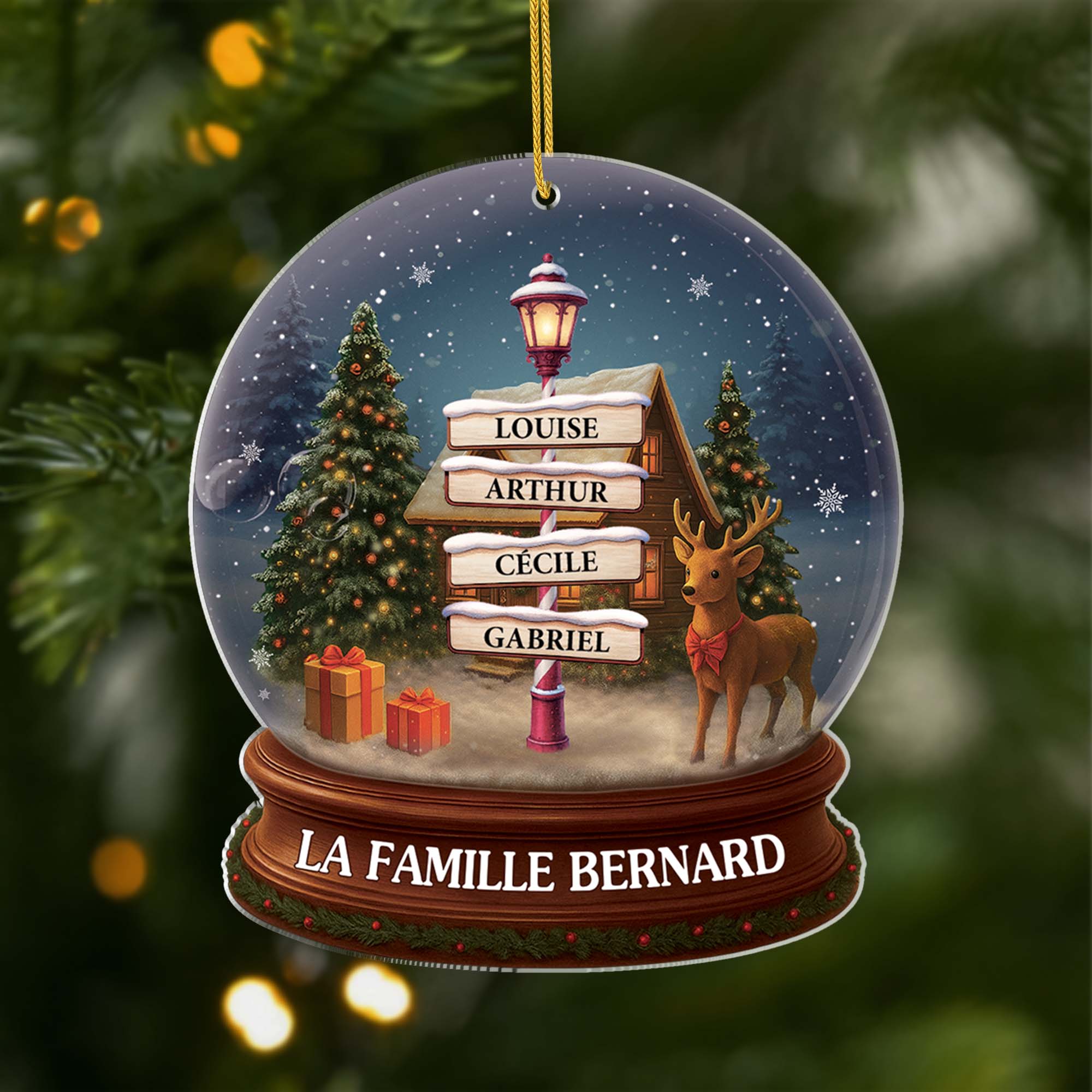 [Effet d'impression 3D] Ornement Noël Acrylique Personnalisé Famille - Boule À Neige Magique