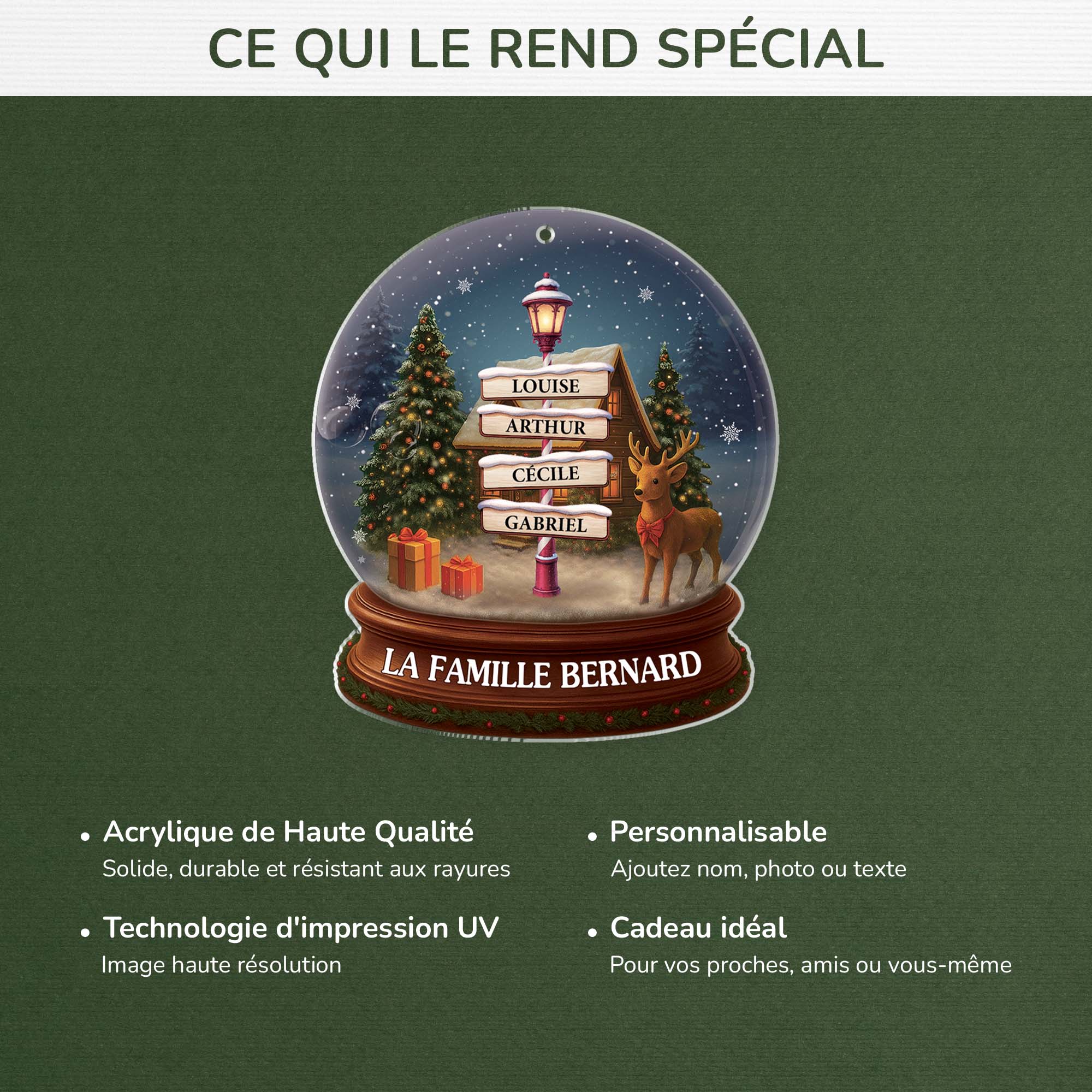 [Effet d'impression 3D] Ornement Noël Acrylique Personnalisé Famille - Boule À Neige Magique - Image 4