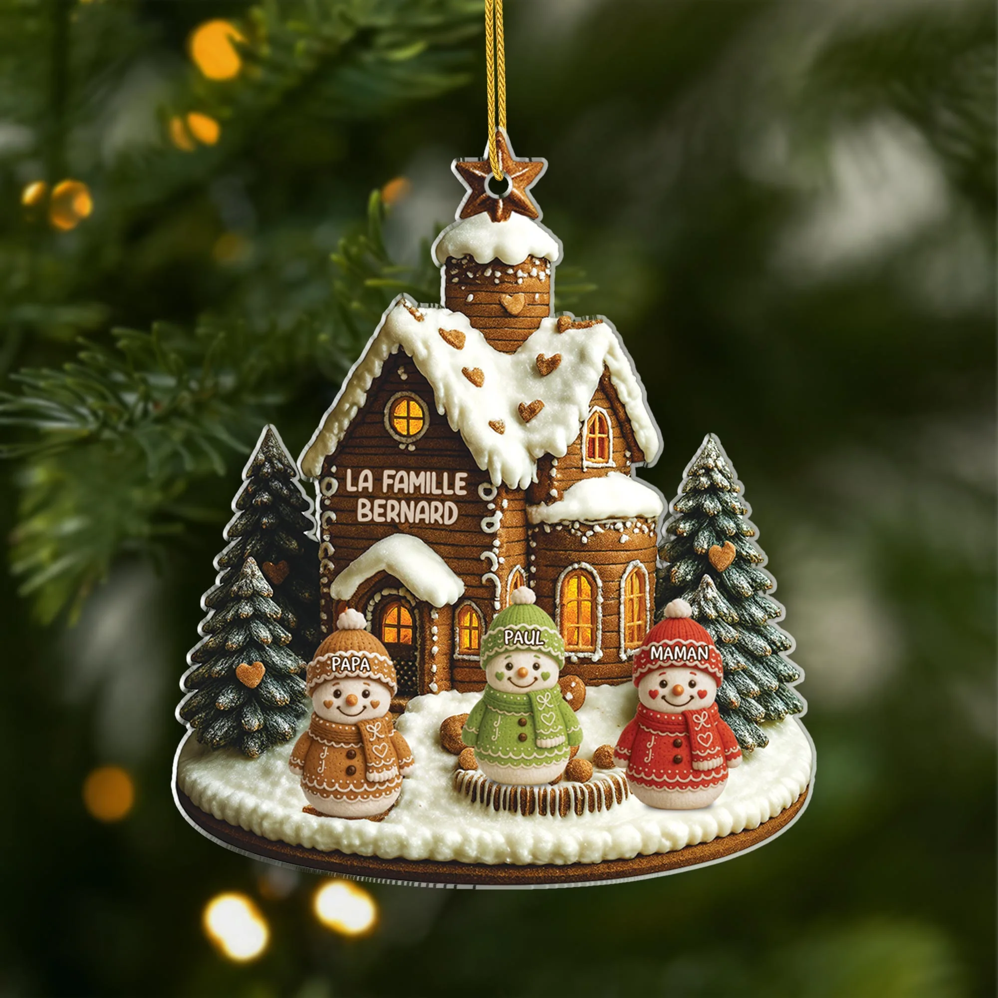 [Effet d'impression 3D] Ornement Noël Acrylique Personnalisé - Famille Du Bonhomme De Neige