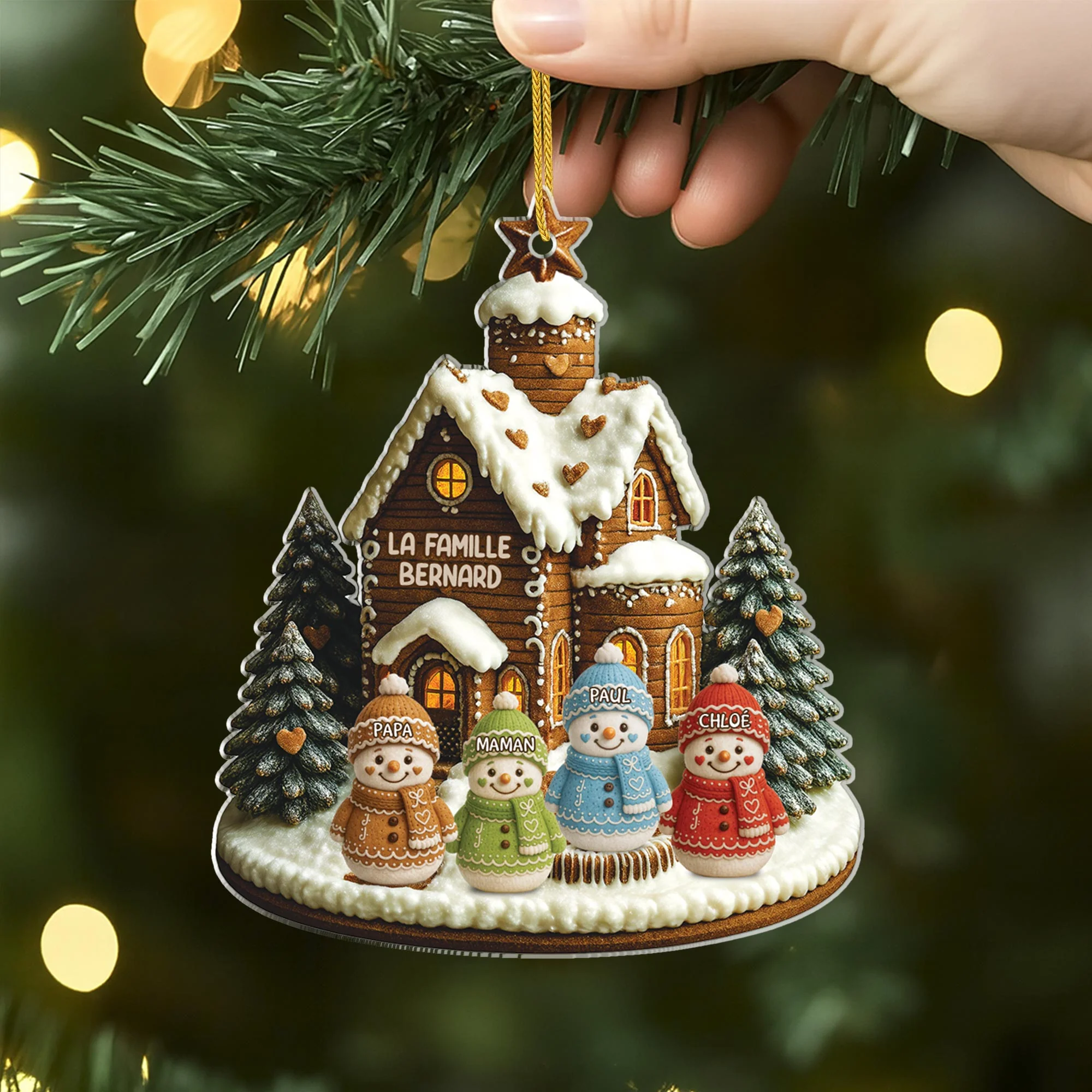 [Effet d'impression 3D] Ornement Noël Acrylique Personnalisé - Famille Du Bonhomme De Neige - Image 2