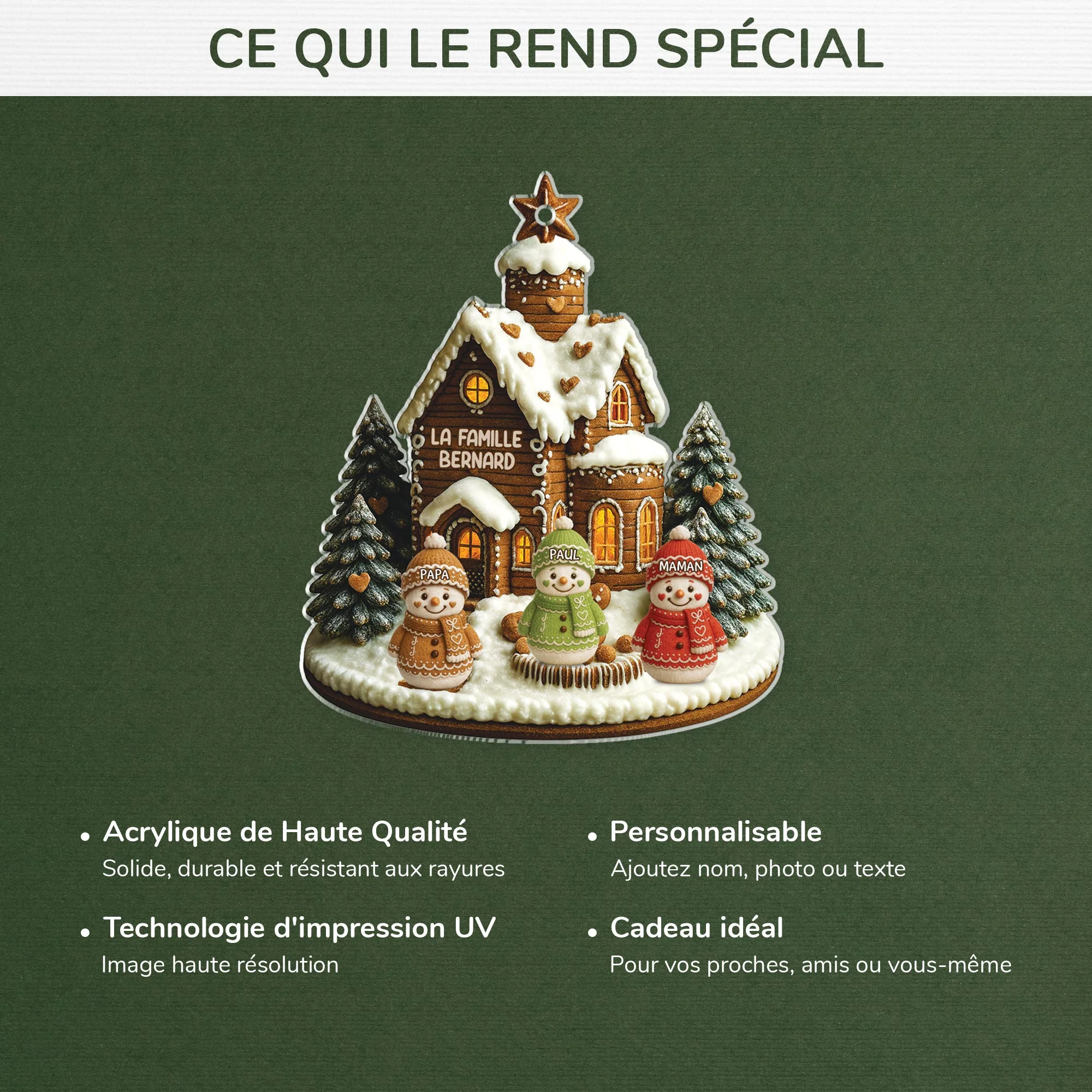 [Effet d'impression 3D] Ornement Noël Acrylique Personnalisé - Famille Du Bonhomme De Neige - Image 4
