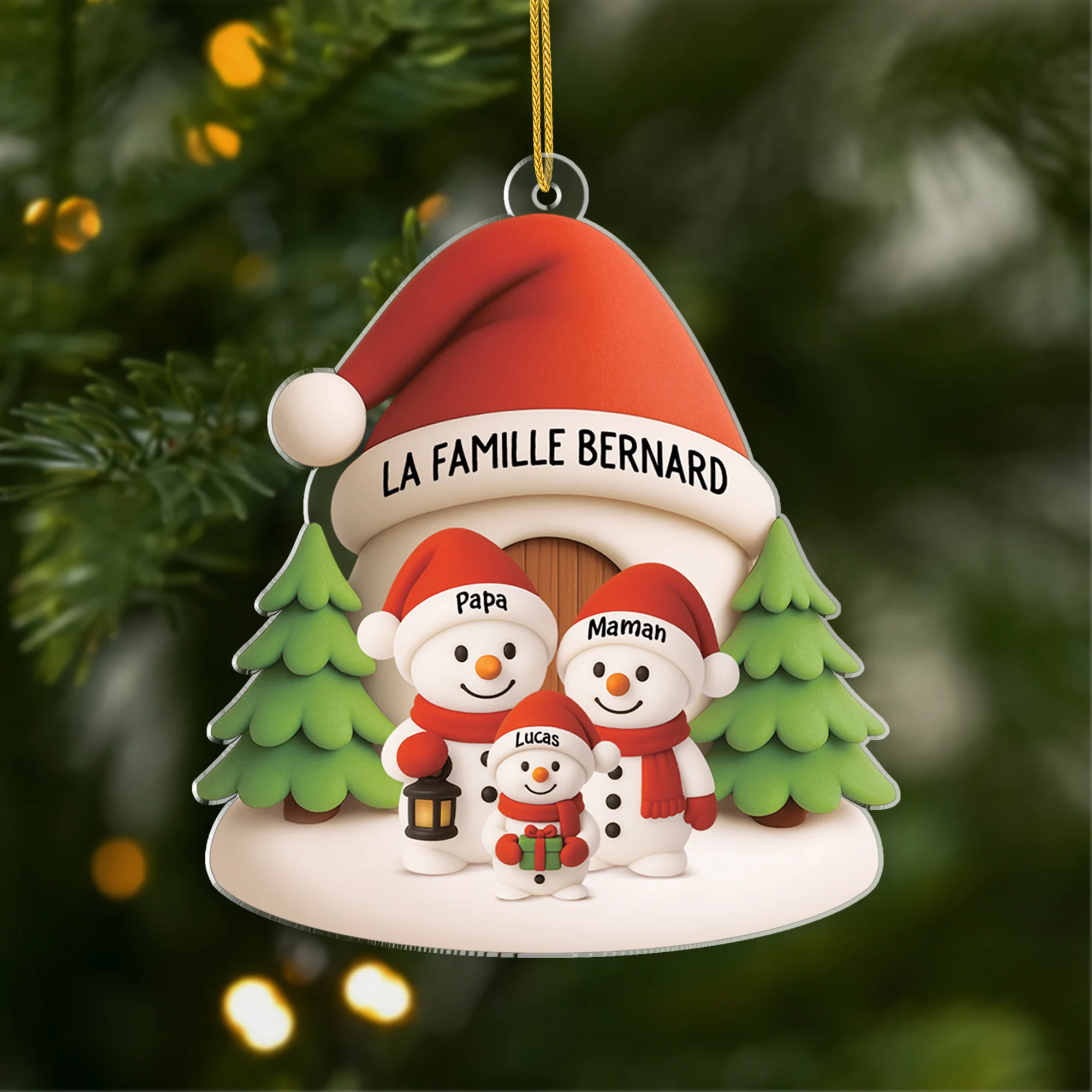 [Effet d'impression 3D] Ornement Noël Acrylique Personnalisé Famille - Joli Bonhomme De Neige