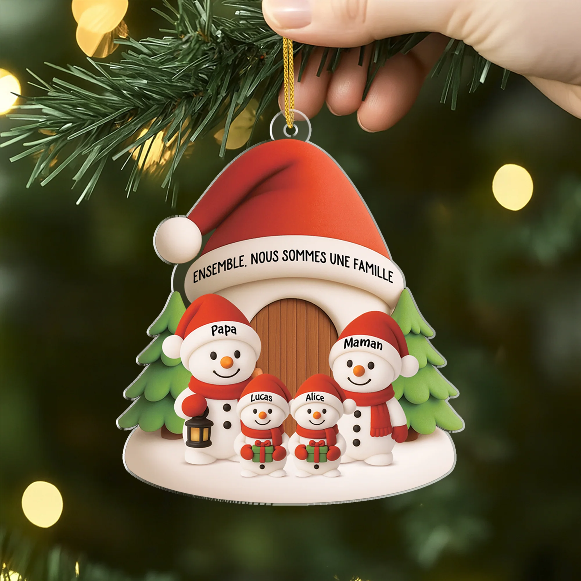 [Effet d'impression 3D] Ornement Noël Acrylique Personnalisé Famille - Joli Bonhomme De Neige - Image 2