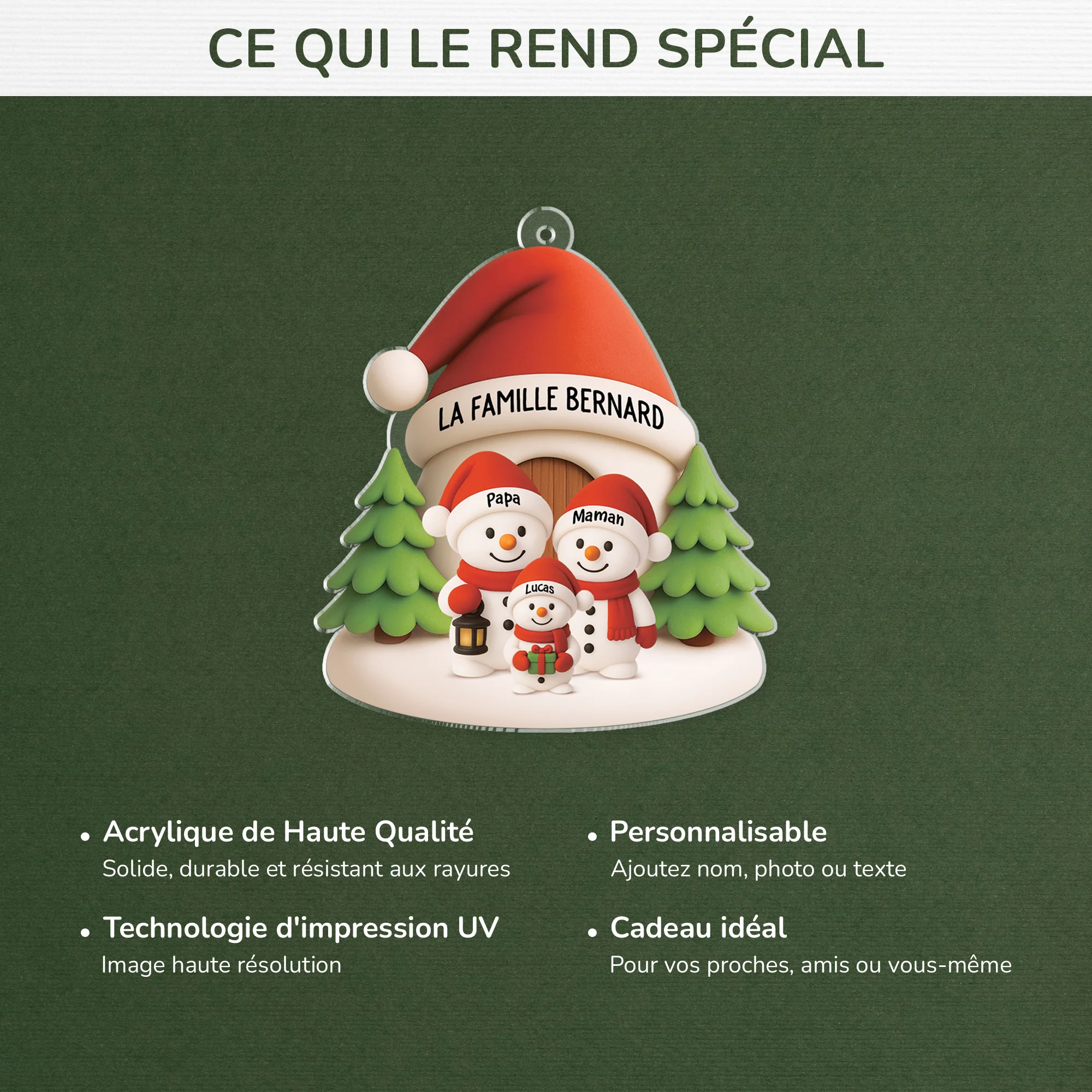 [Effet d'impression 3D] Ornement Noël Acrylique Personnalisé Famille - Joli Bonhomme De Neige - Image 4