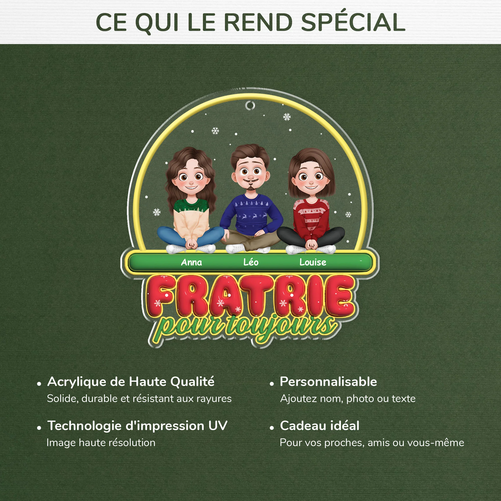 [Effet d'impression 3D] Ornement Noël Acrylique Personnalisé - Frères Et Sœurs Pour Toujours - Image 4