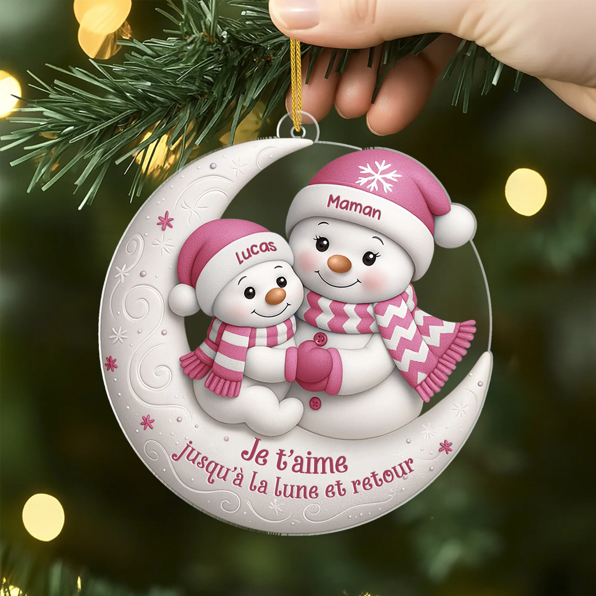 [Effet d'impression 3D] Ornement Noël Acrylique Personnalisé - J'aime Maman Mamie Bonhomme De Neige - Image 2