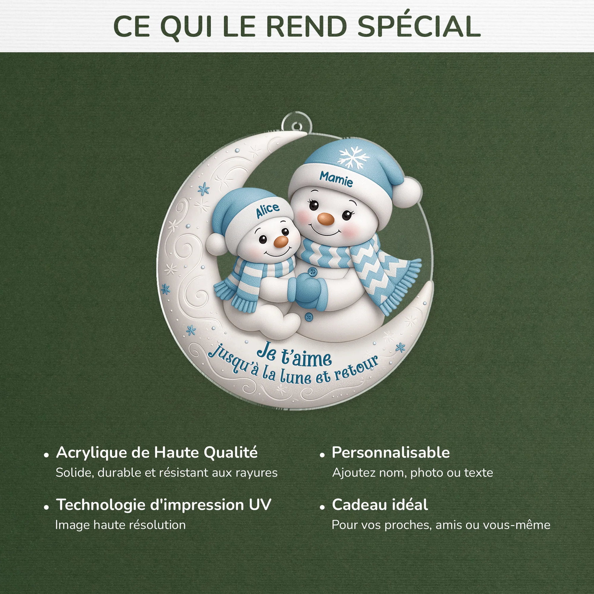 [Effet d'impression 3D] Ornement Noël Acrylique Personnalisé - J'aime Maman Mamie Bonhomme De Neige - Image 4