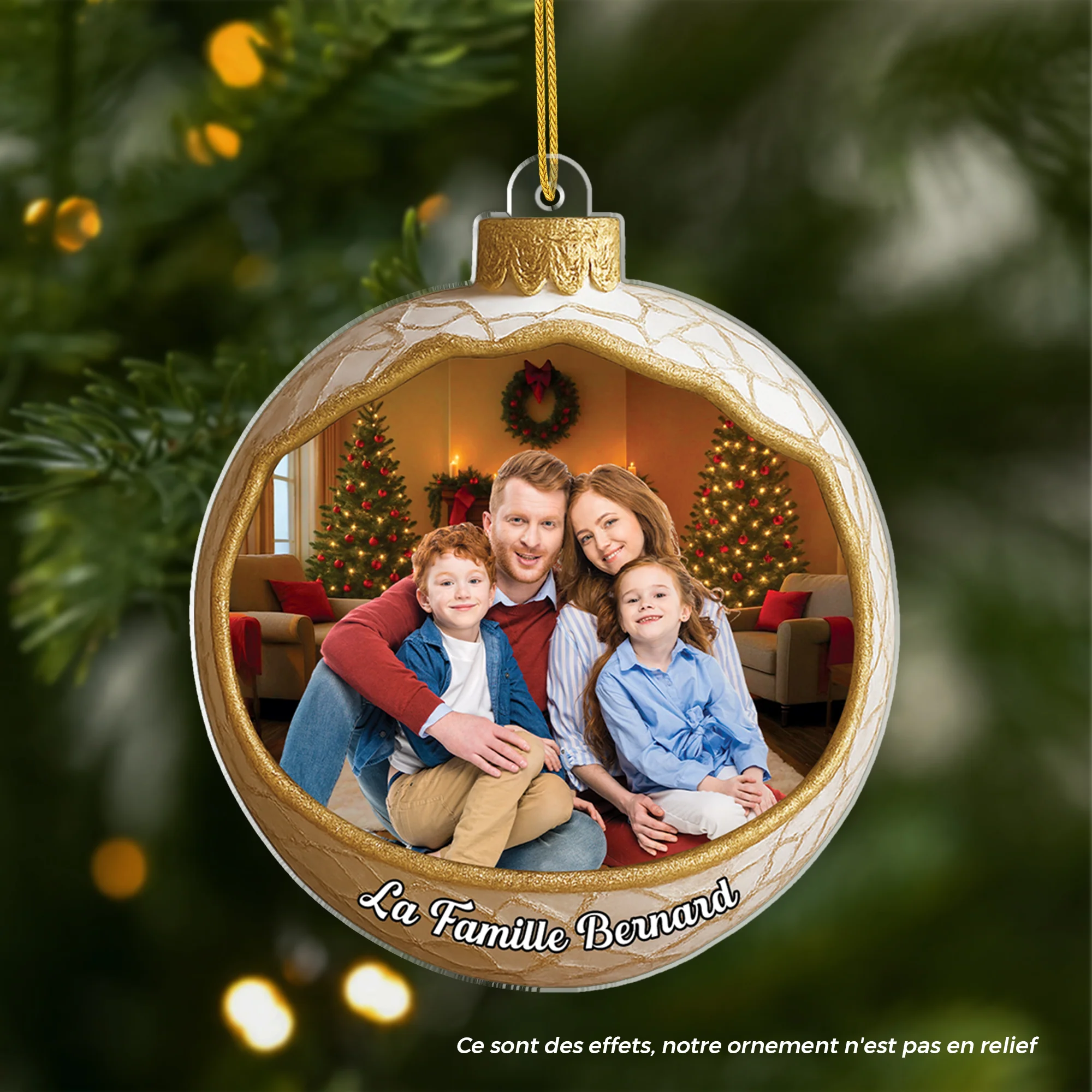 [Effet d'impression 3D] Ornement Noël Acrylique Personnalisé -  La Famille Avec Photo
