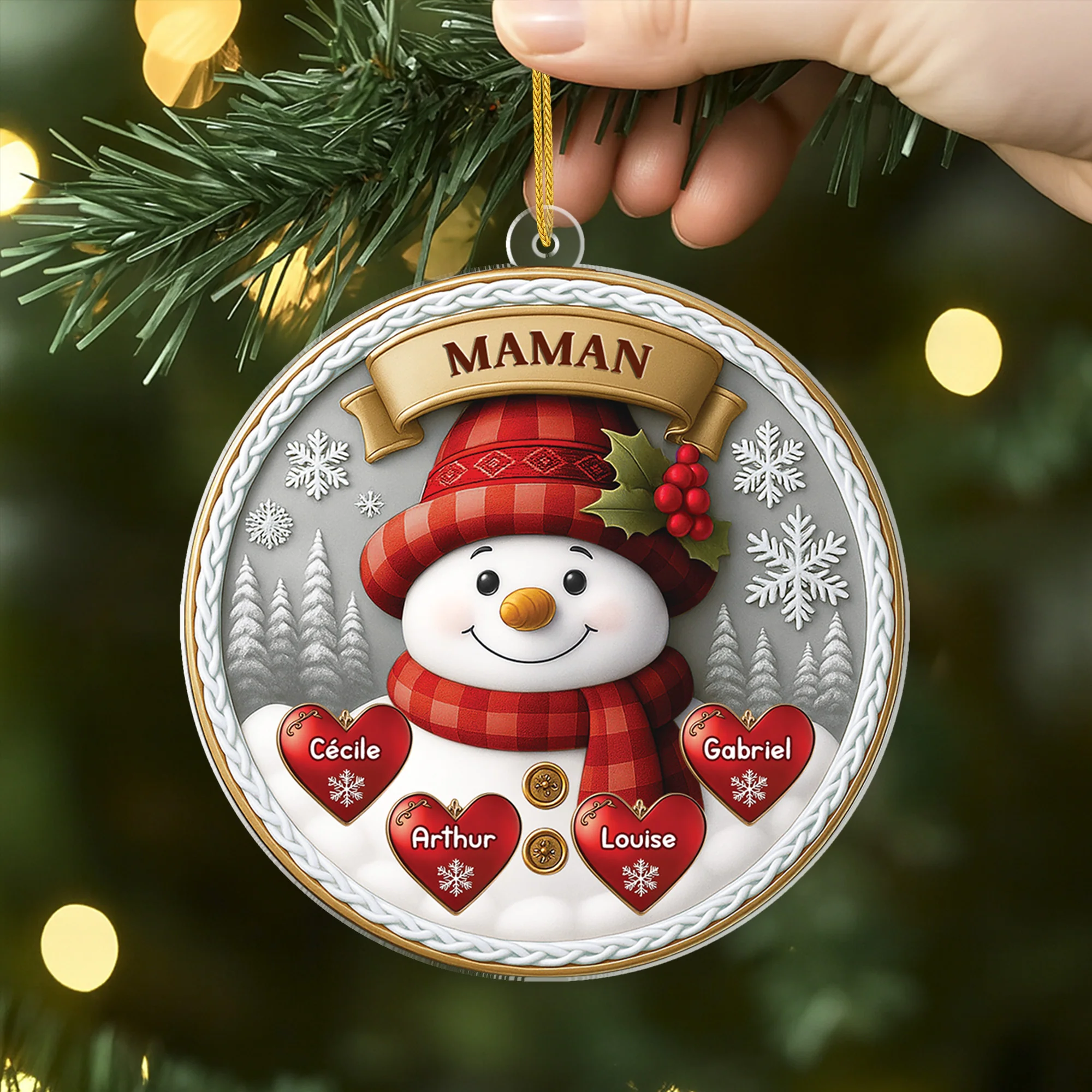 [Effet d'impression 3D] Ornement Noël Acrylique Personnalisé - Maman Mamie Bonhomme De Neige Avec Cœur - Image 2