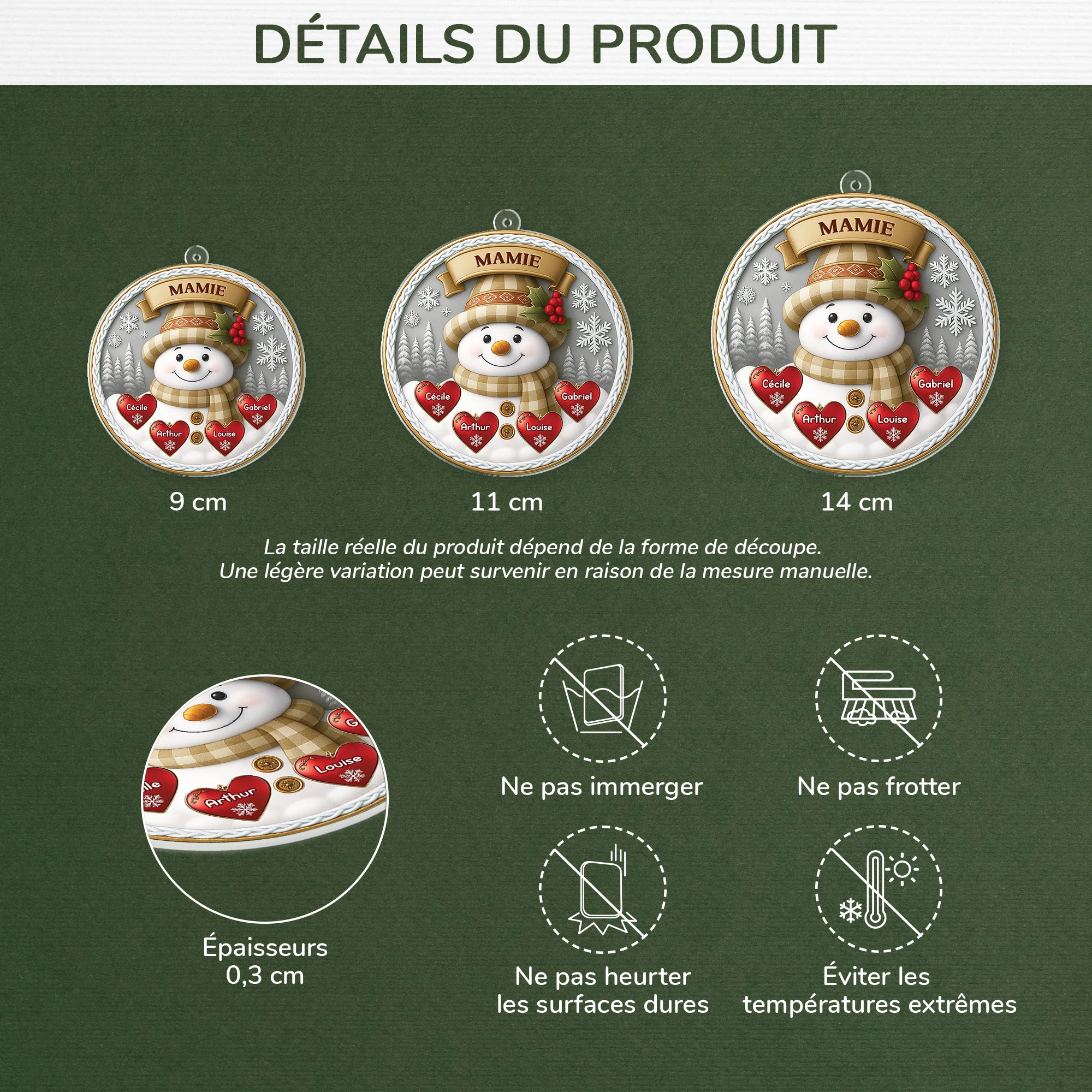 [Effet d'impression 3D] Ornement Noël Acrylique Personnalisé - Maman Mamie Bonhomme De Neige Avec Cœur - Image 3