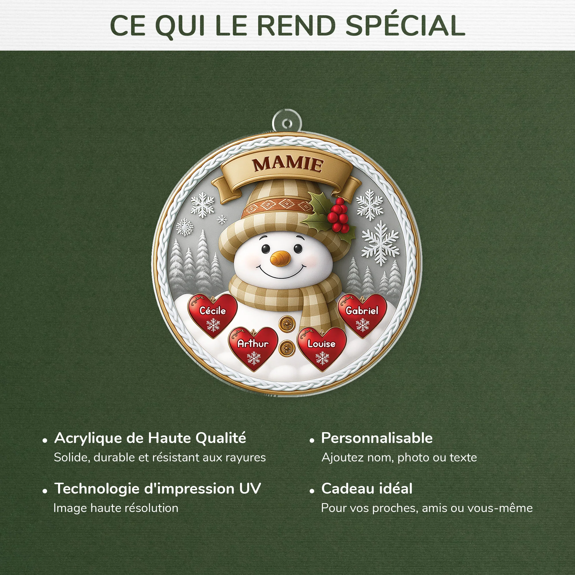 [Effet d'impression 3D] Ornement Noël Acrylique Personnalisé - Maman Mamie Bonhomme De Neige Avec Cœur - Image 4