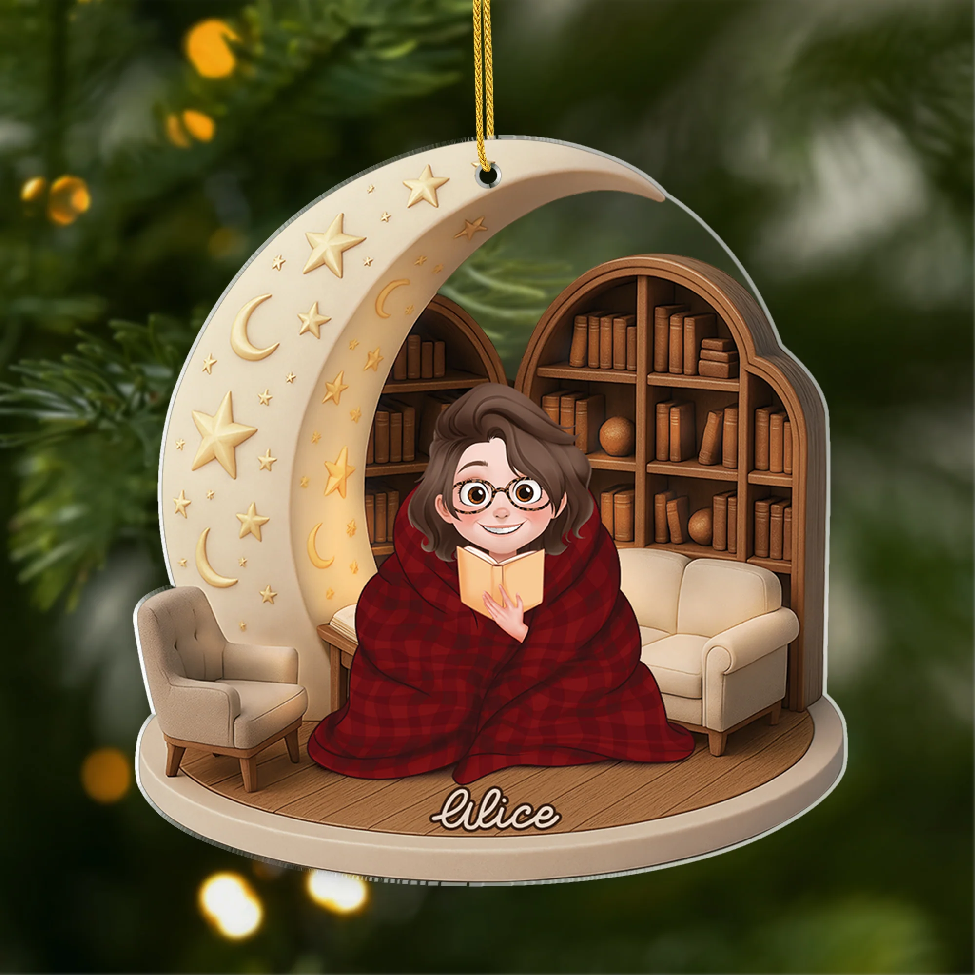 [Effet d'impression 3D] Ornement Noël Acrylique Personnalisé - Mon Endroit Préféré Pour Lire Un Livre