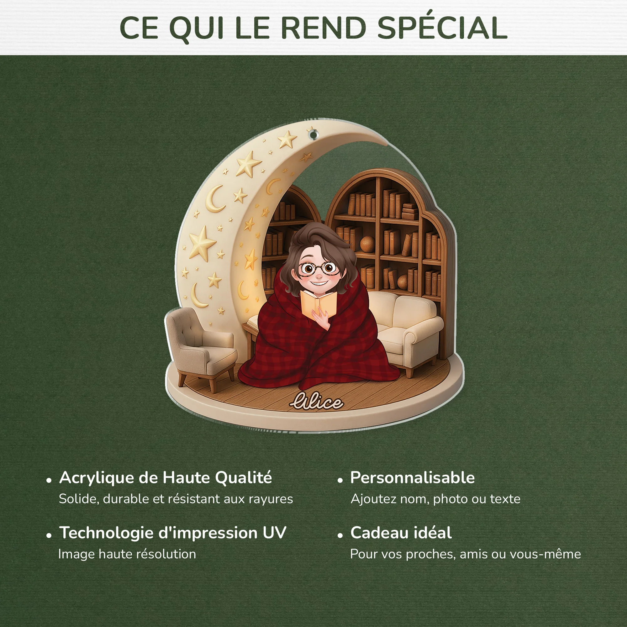 [Effet d'impression 3D] Ornement Noël Acrylique Personnalisé - Mon Endroit Préféré Pour Lire Un Livre - Image 4