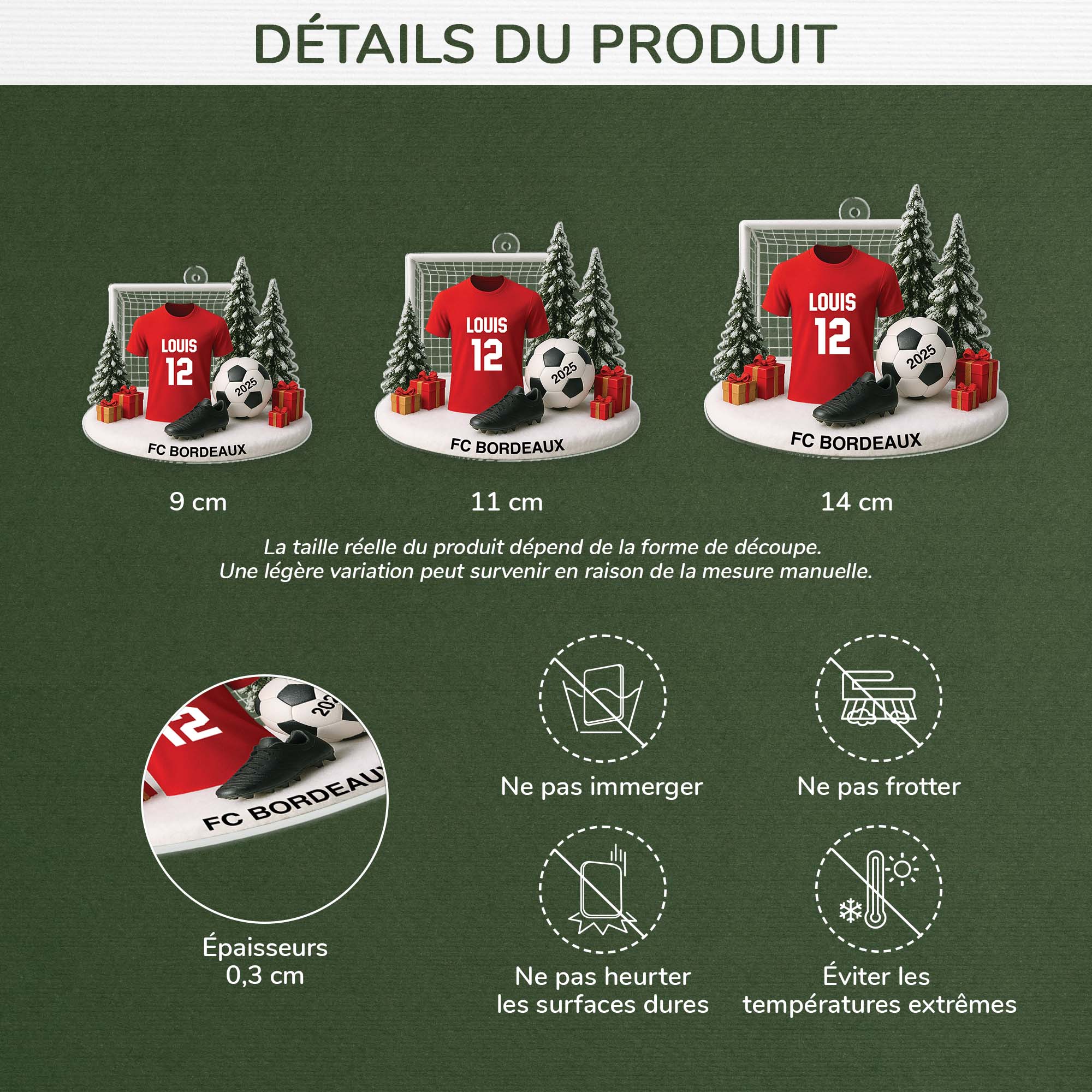 [Effet d'impression 3D] Ornement Noël Acrylique Personnalisé - Mon Équipe De Foot - Image 3