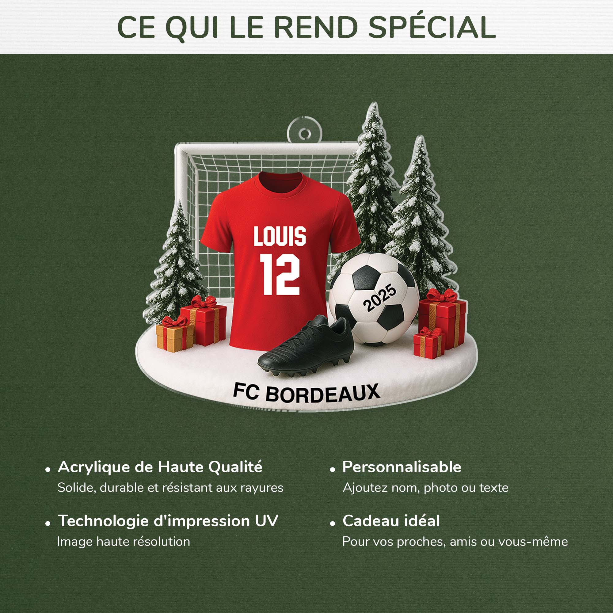 [Effet d'impression 3D] Ornement Noël Acrylique Personnalisé - Mon Équipe De Foot - Image 4