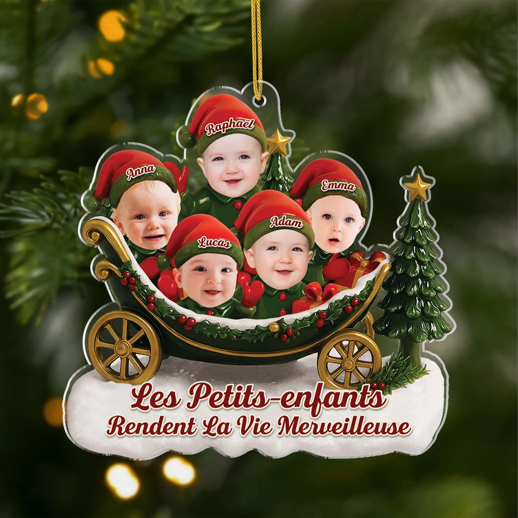 [Effet d'impression 3D] Ornement Noël Acrylique Personnalisé Photo Pour Mamie Et Papy - Petits Enfants