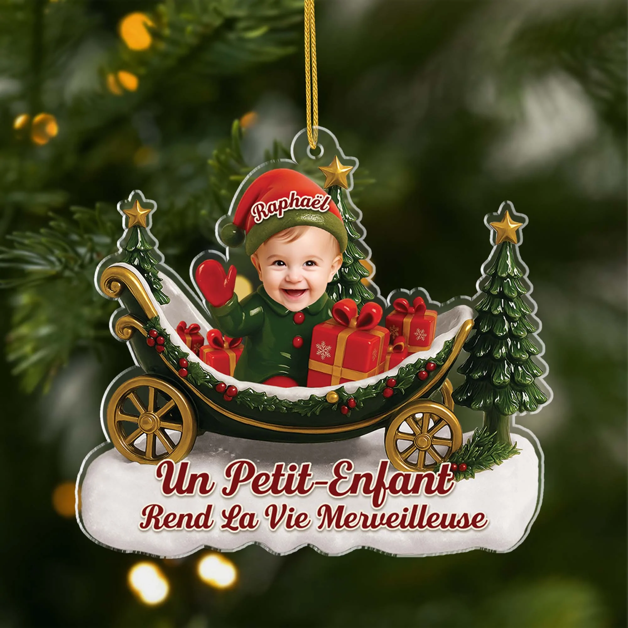 [Effet d'impression 3D] Ornement Noël Acrylique Personnalisé Photo Pour Mamie Et Papy - Petits Enfants - Image 2