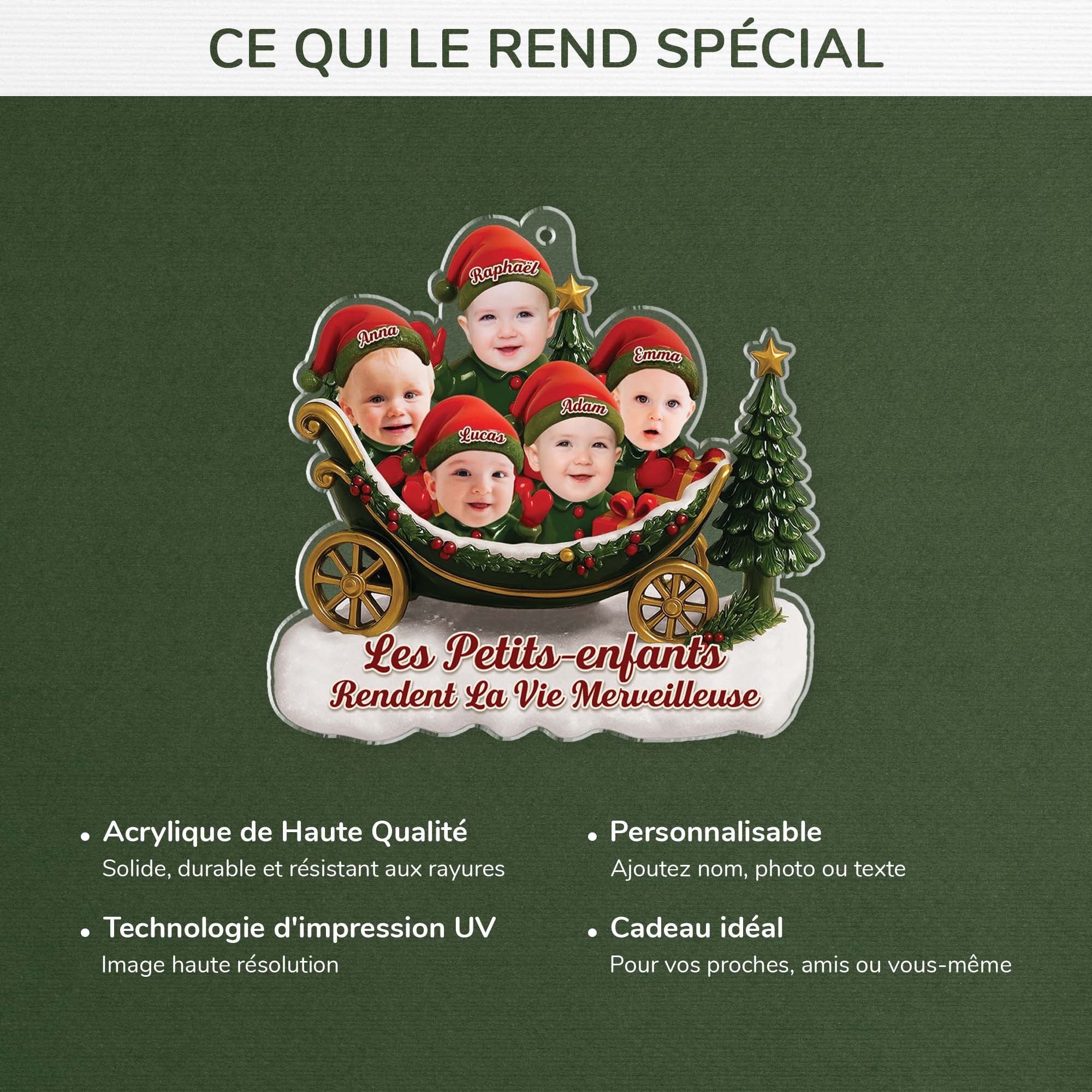 [Effet d'impression 3D] Ornement Noël Acrylique Personnalisé Photo Pour Mamie Et Papy - Petits Enfants - Image 4