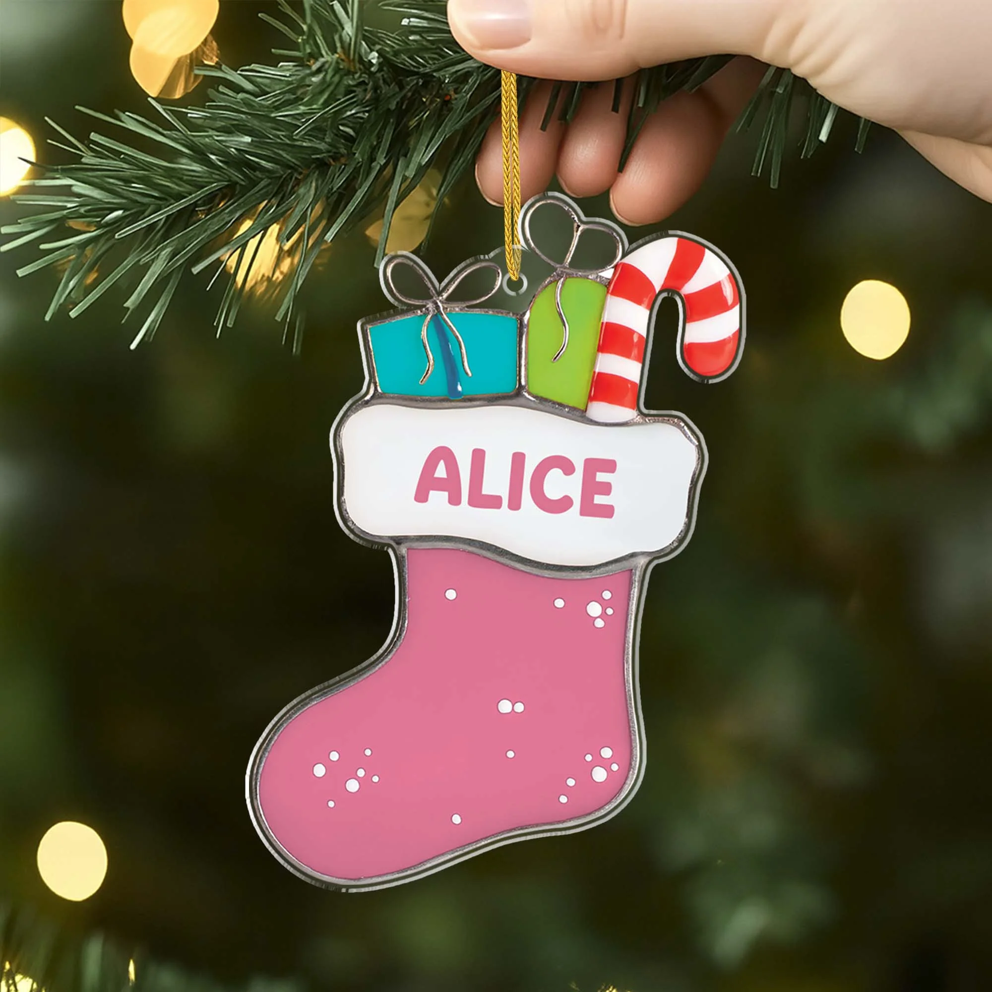 [Effet d'impression 3D] Ornement Noël Acrylique Personnalisé Pour Femme/Homme - Chaussette Cadeau - Image 2