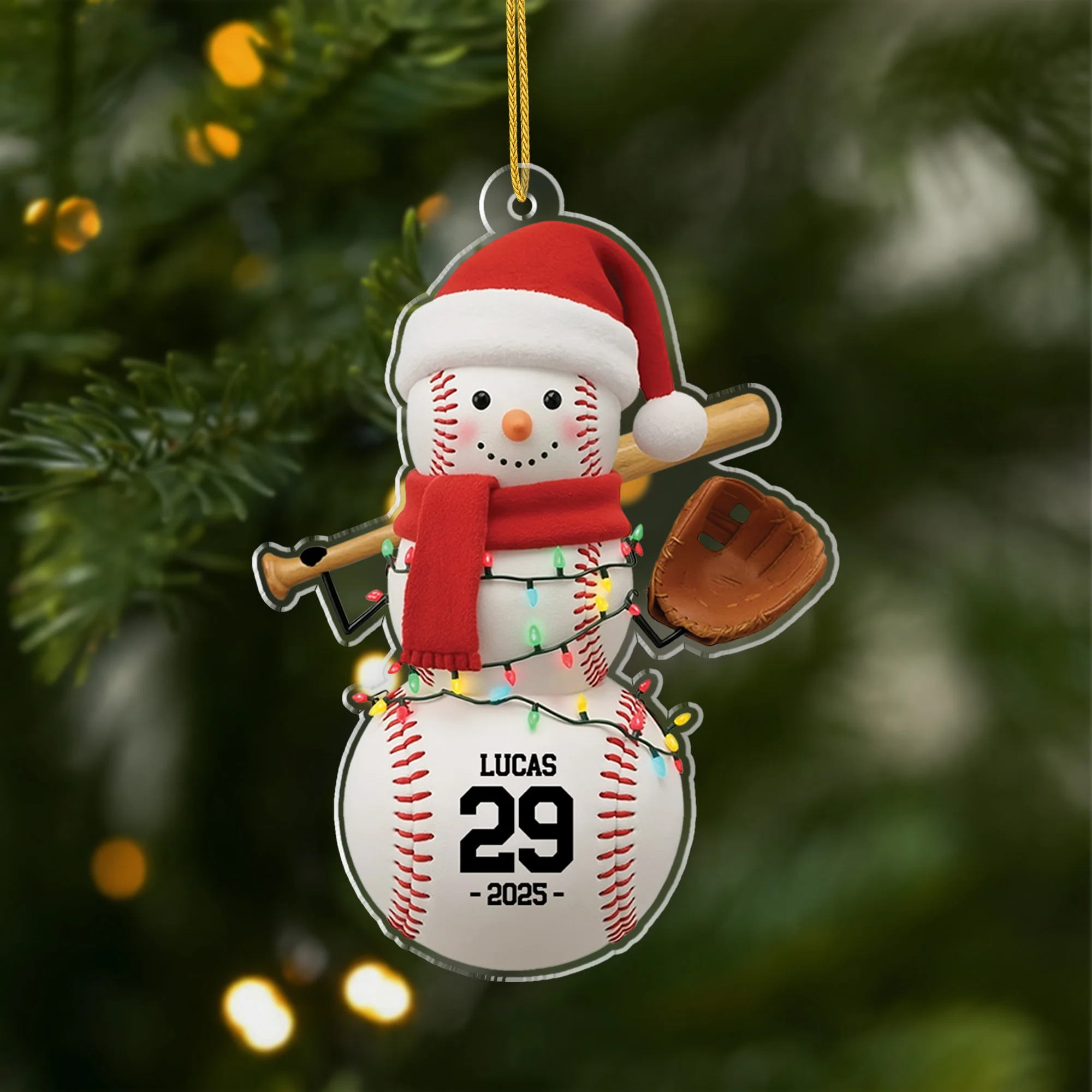 [Effet d'impression 3D] Ornement Noël Acrylique Personnalisé Pour Femme/Homme - Le Baseball